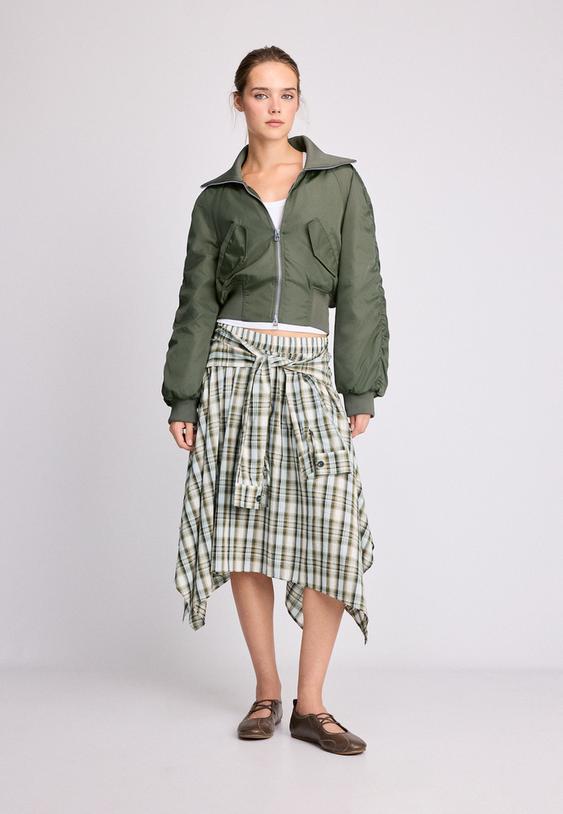 Stradivarius Corset-Style Bomber Jacket Khaki M