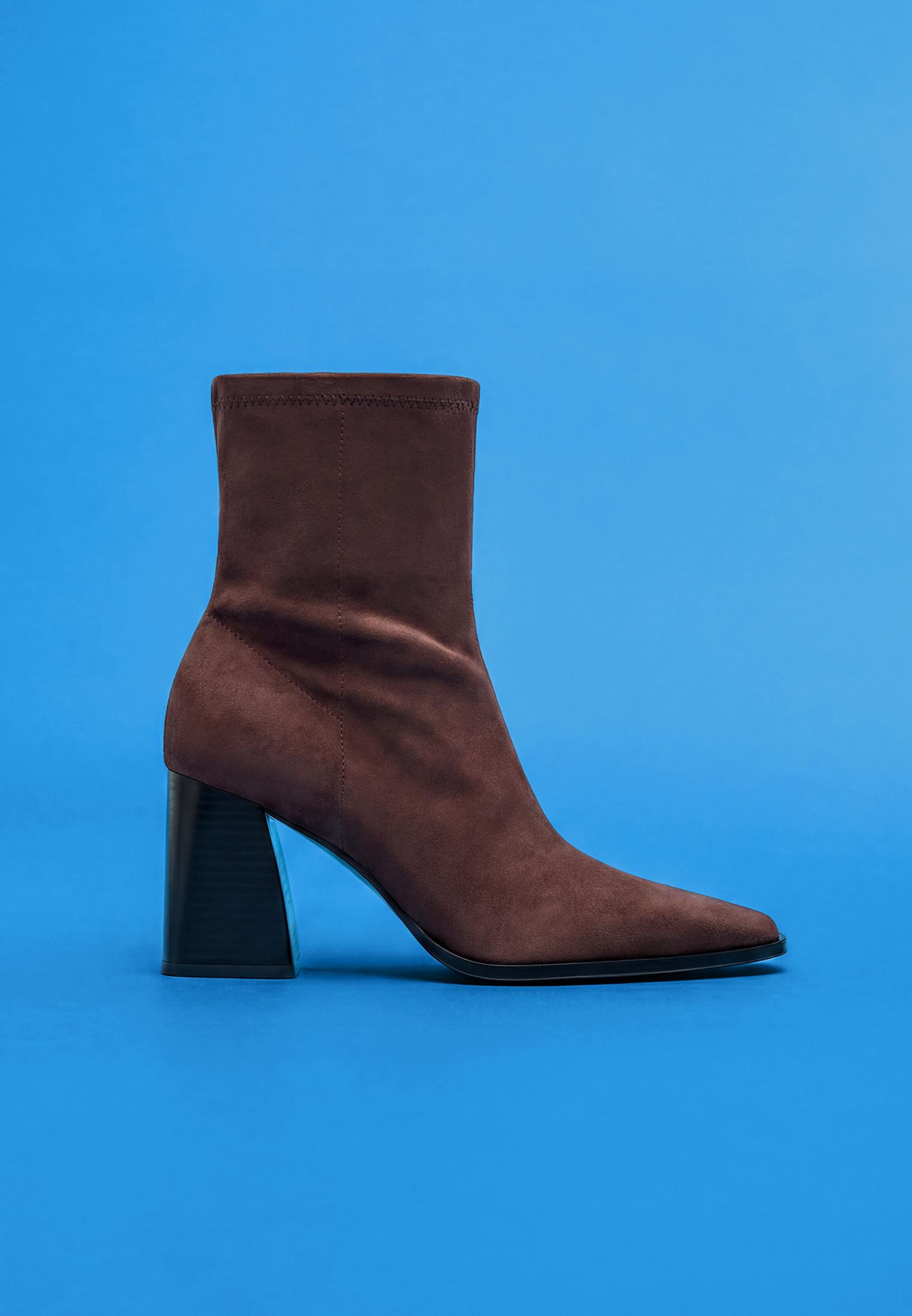 Faux suede block heel ankle boots — BROWN