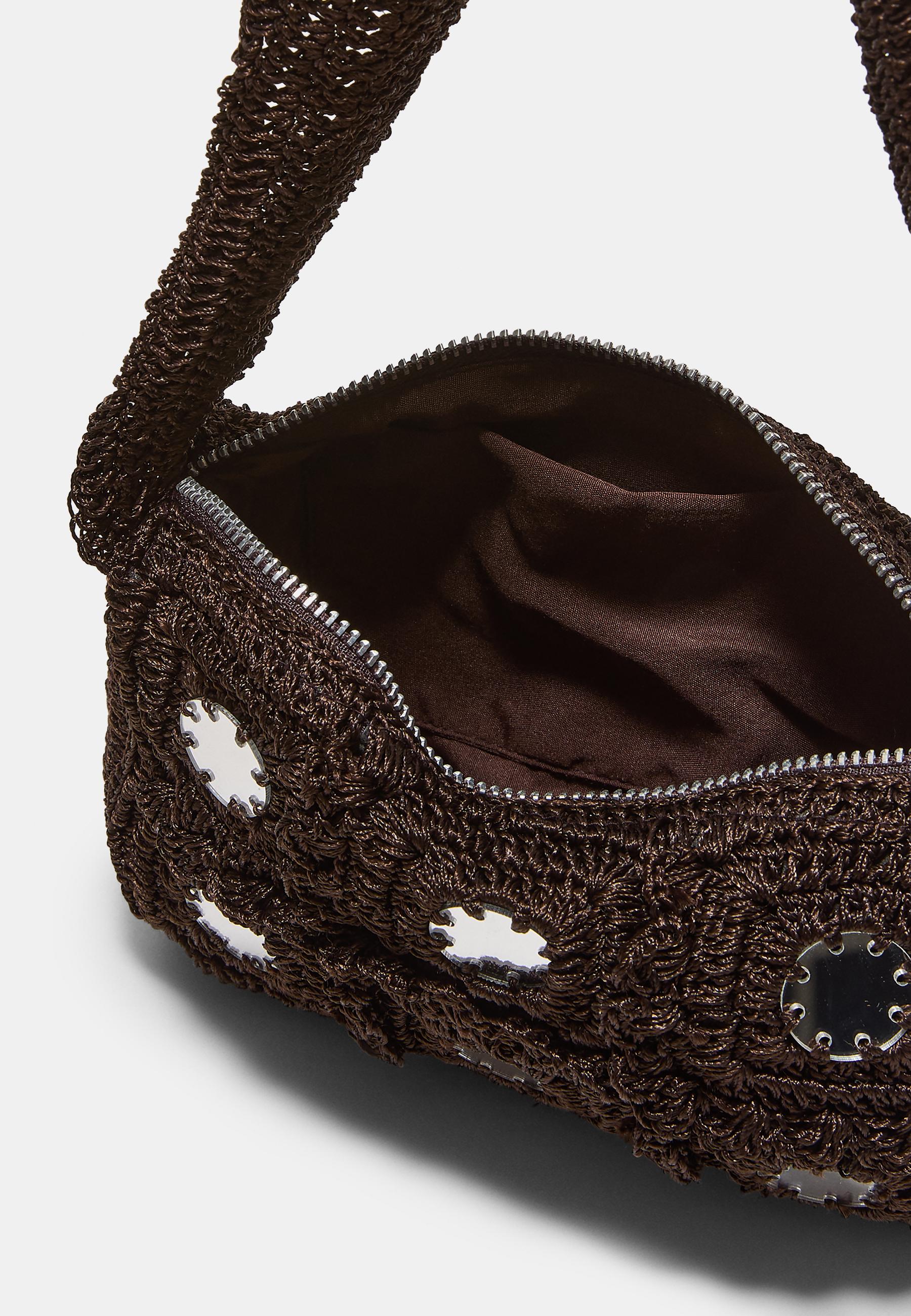 Crochet shoulder bag with mirrors — Brown