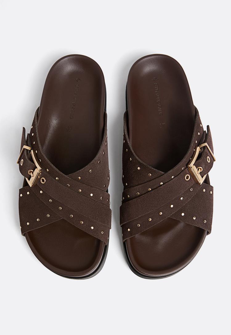 platte leren sandalen met noppen