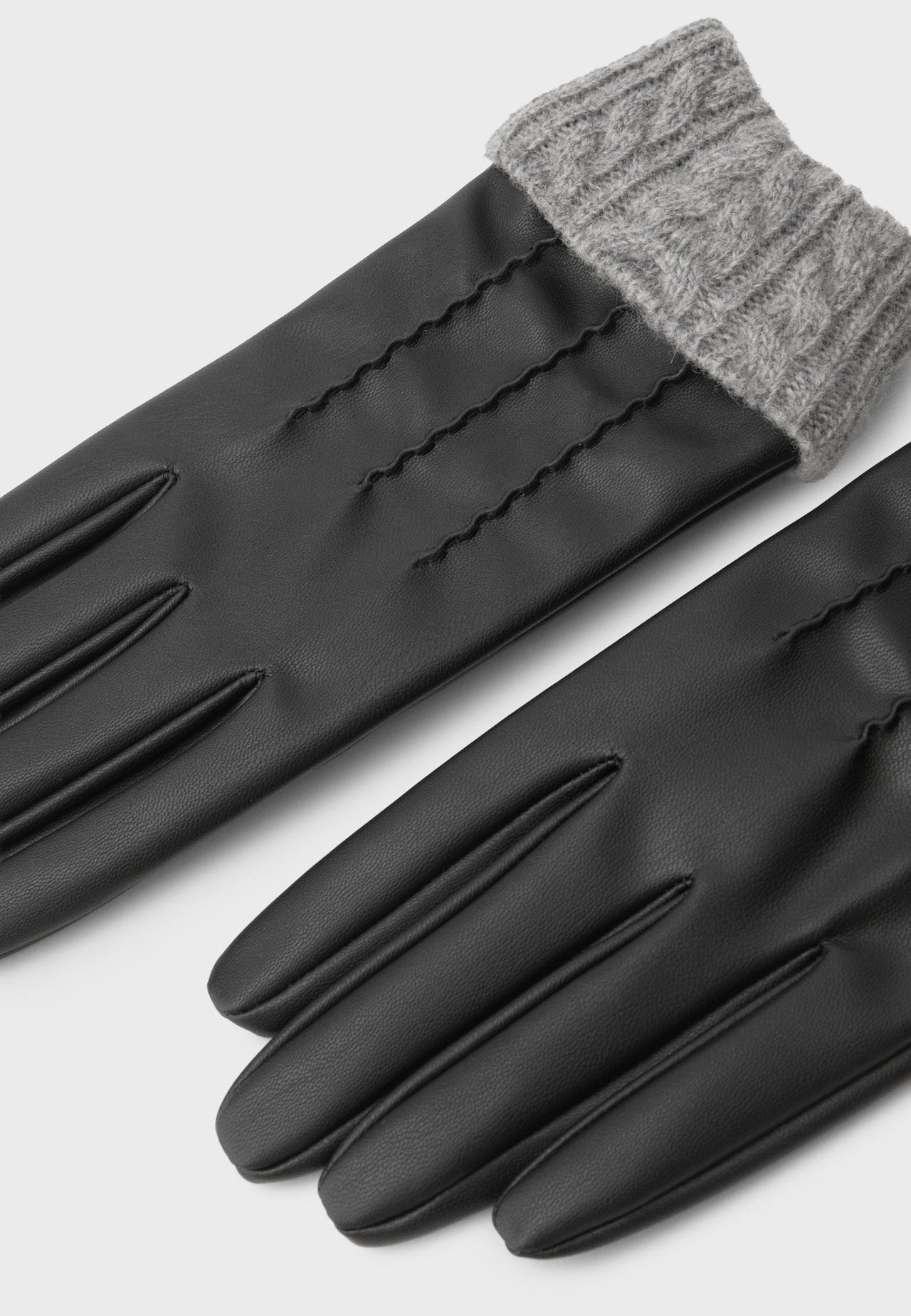 Combined chunky knit gloves — Black