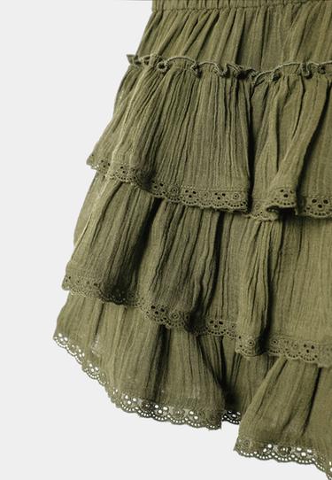 Ruffled crepe skort — Khaki 10