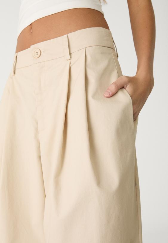 wide leg poplin trousers with darts