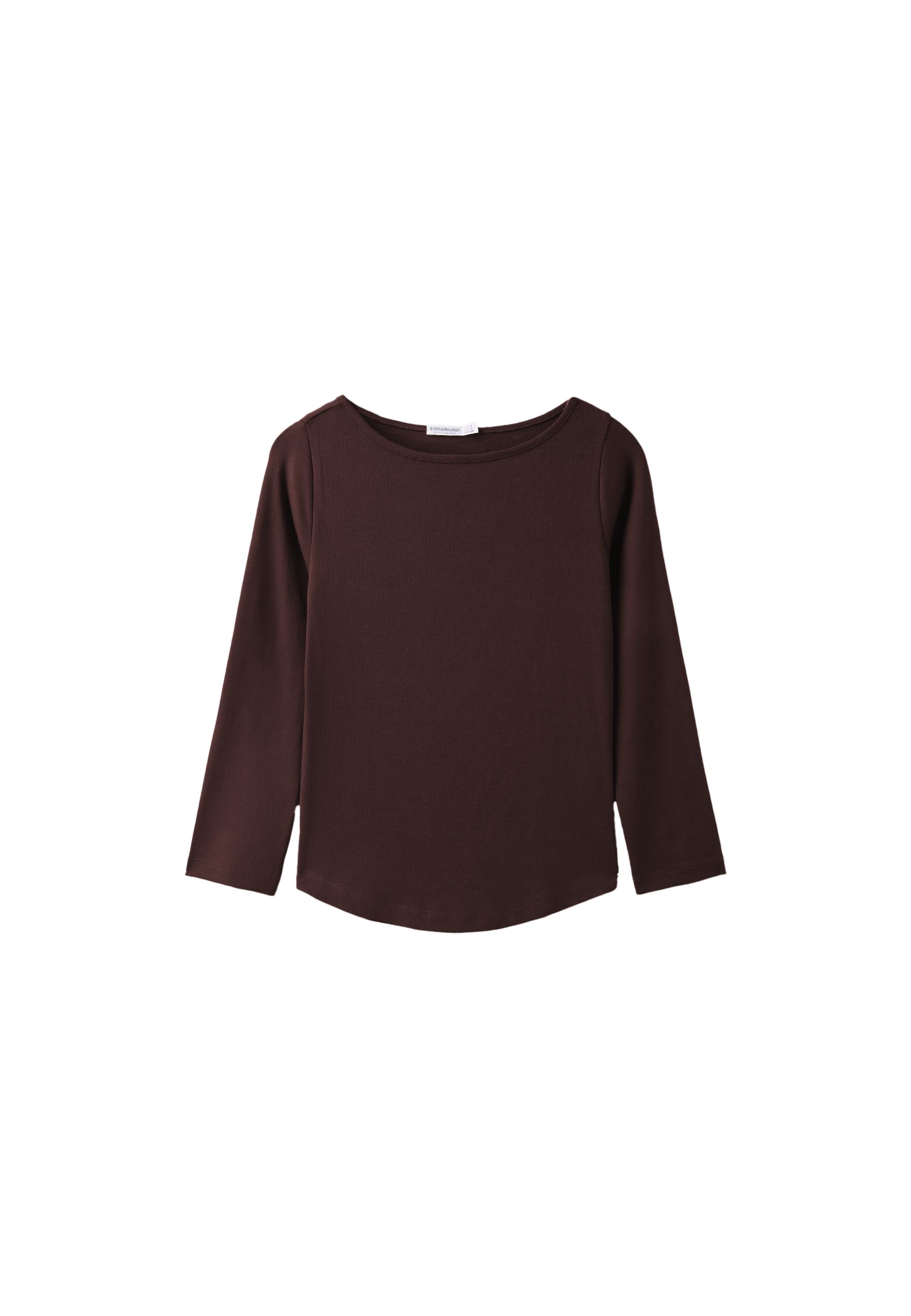 Boat neck basic T-shirt — Brown