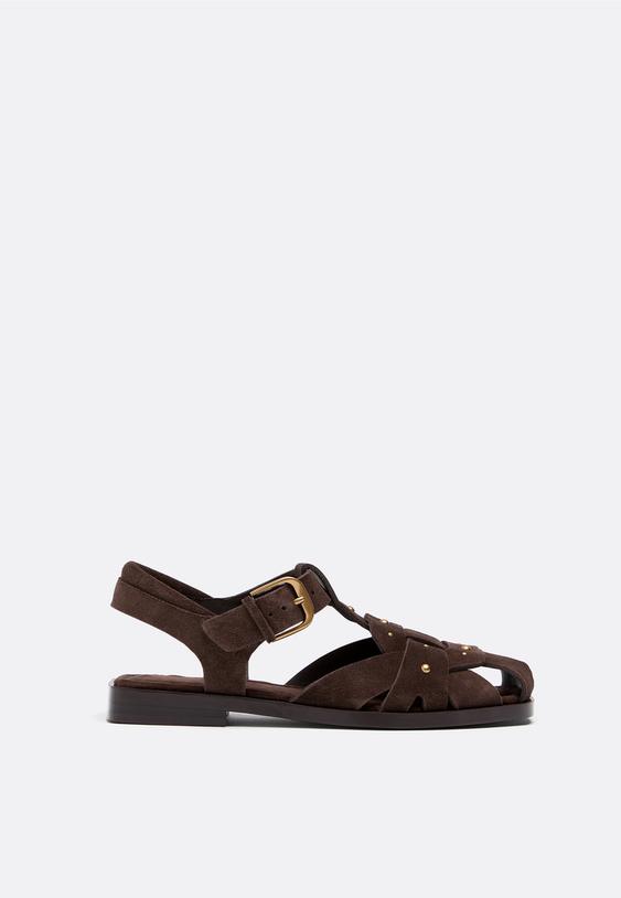 Stradivarius Studded Leather Cage Sandals Brown 7