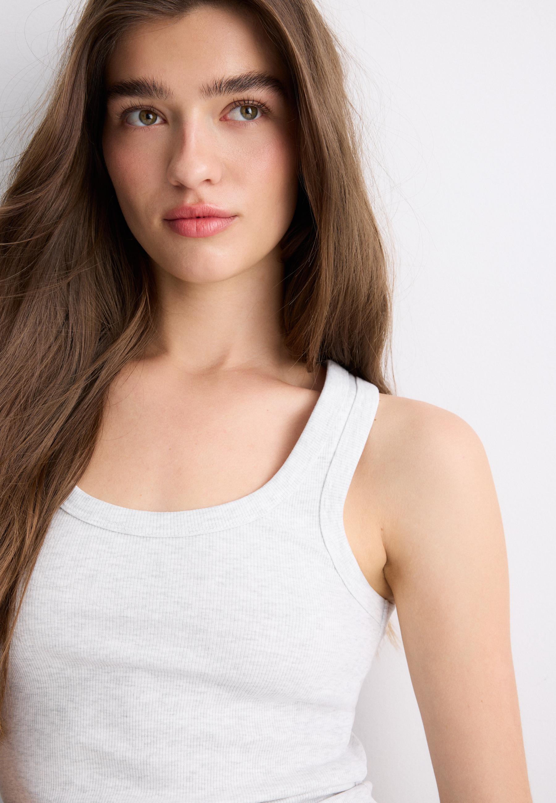 Ribbed cotton racerback top — Grey melange