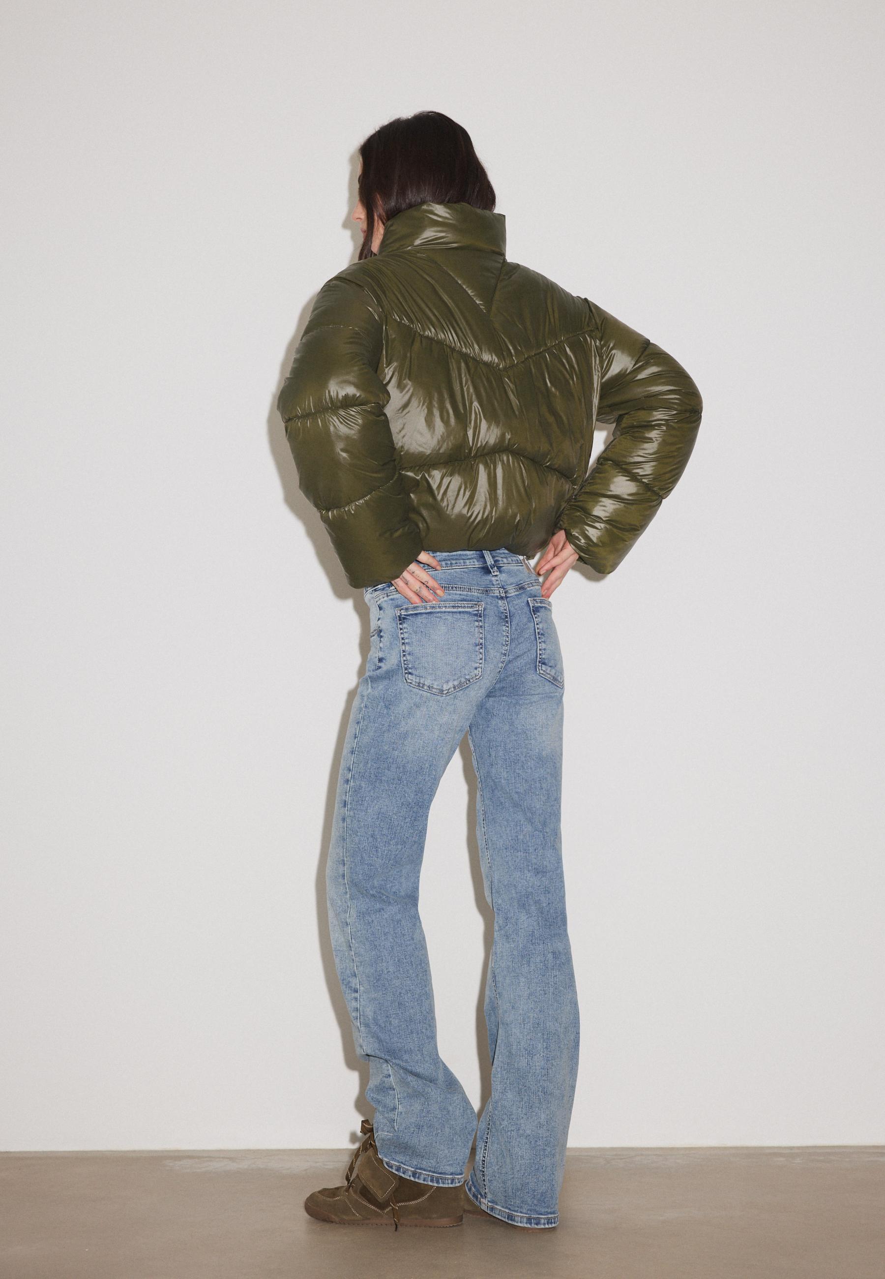 High-neck cropped puffer jacket — Khaki