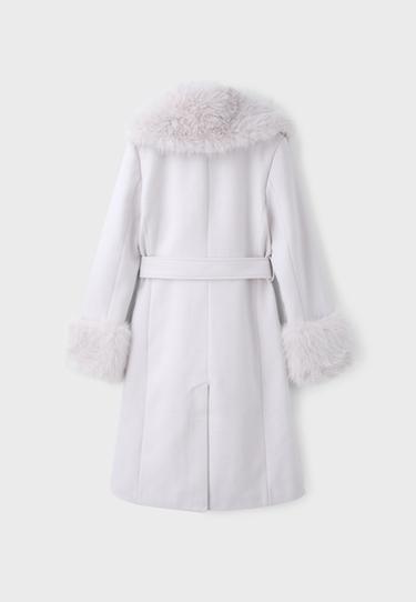 Wool-blend faux fur collar coat — Ecru 9
