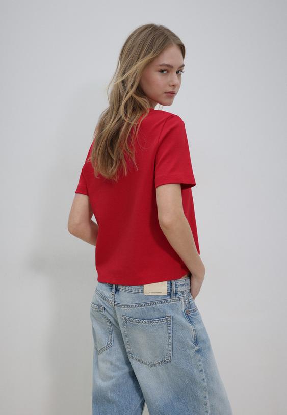 Stradivarius Βασική Μπλούζα Regular Fit Heavy Weight Κόκκινο S