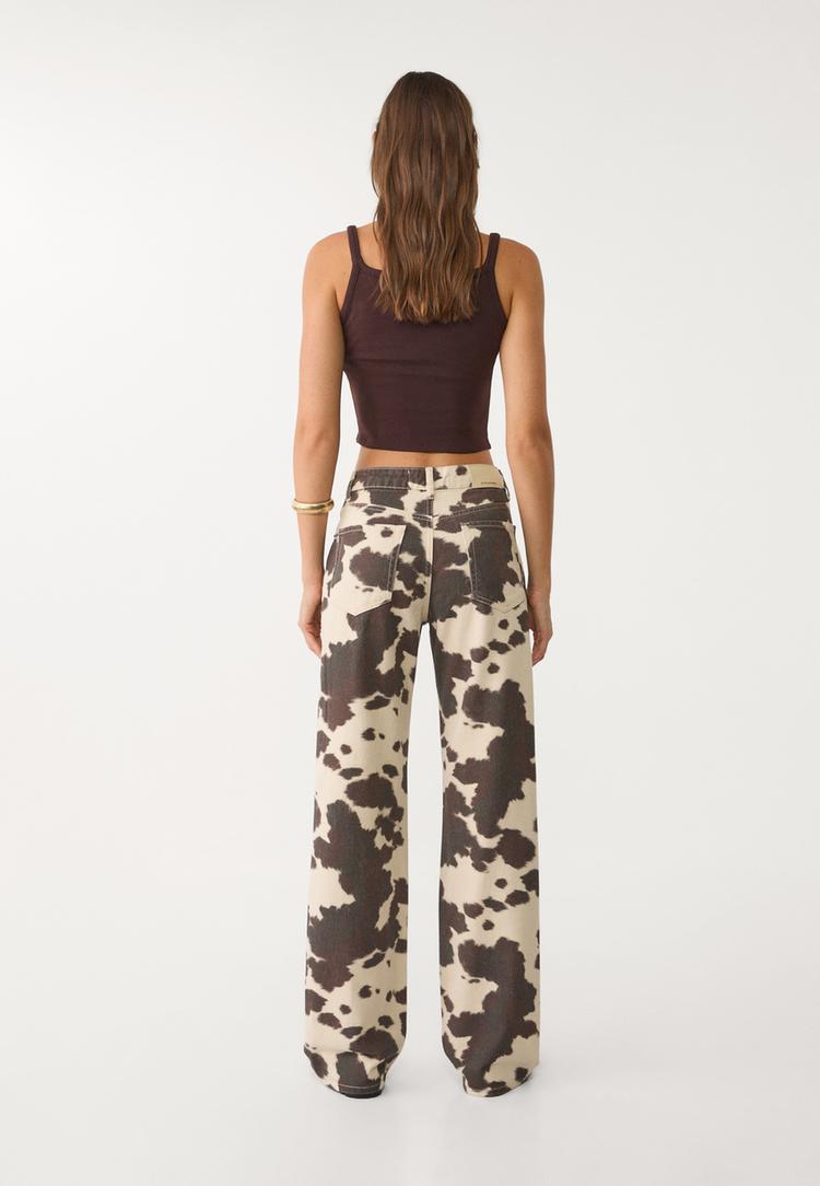 jeans straight wide estampado animal
