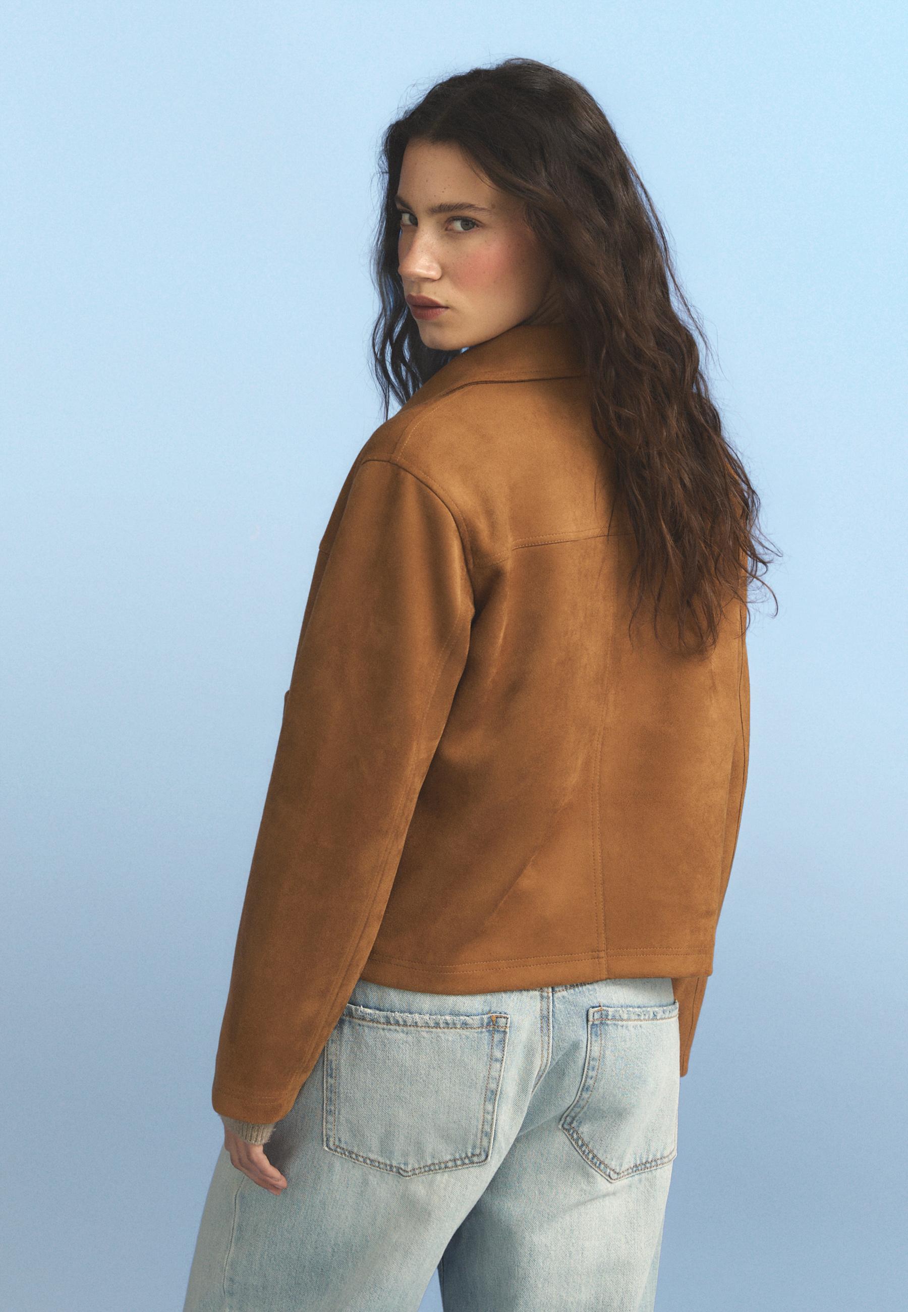 Faux suede jacket — Pale camel