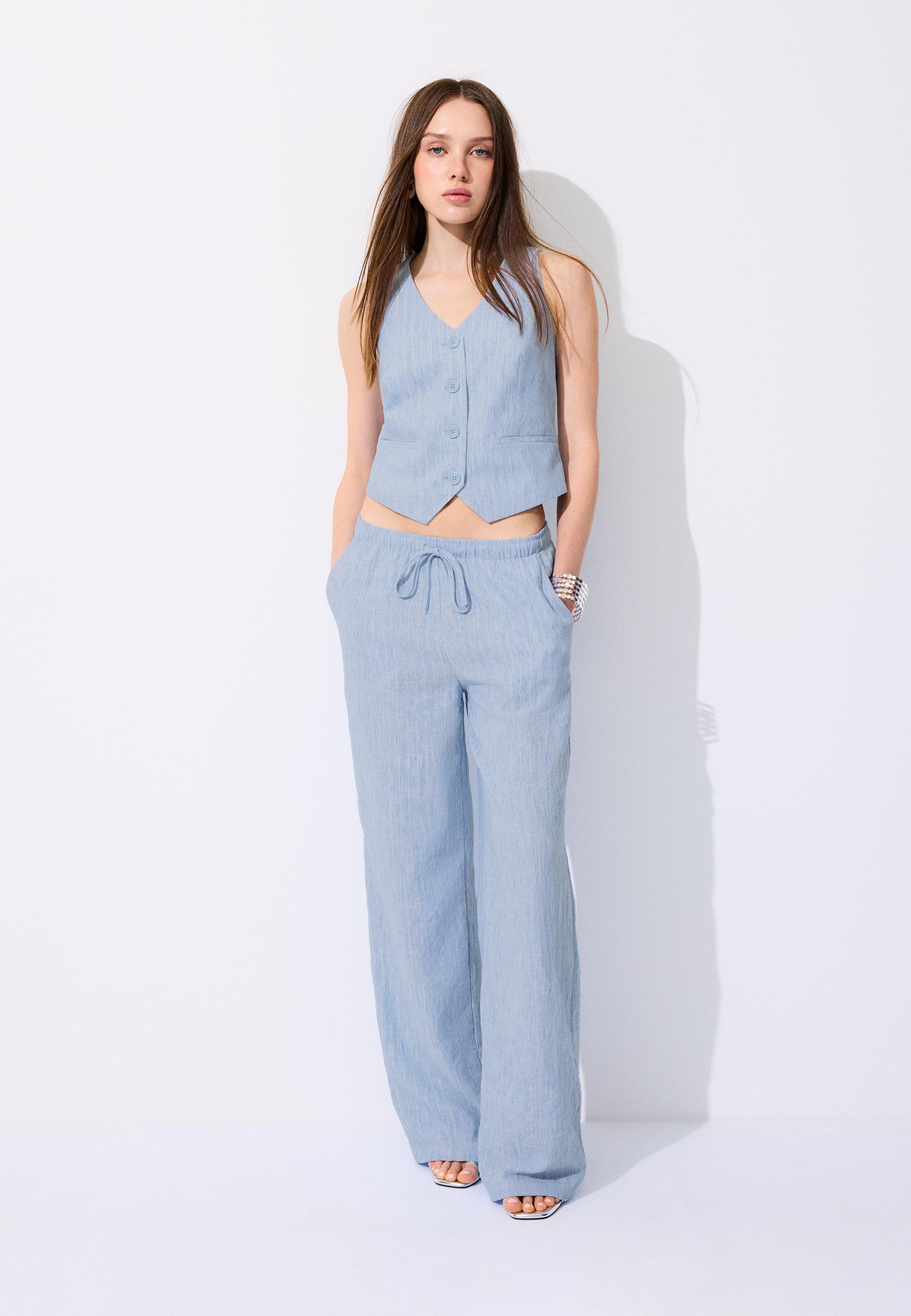 Basic keten karışımlı yelek - Görsel 2