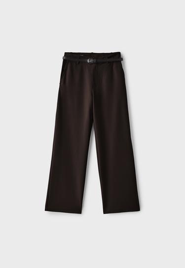 Flowing straight smart trousers with belt — Brown 7