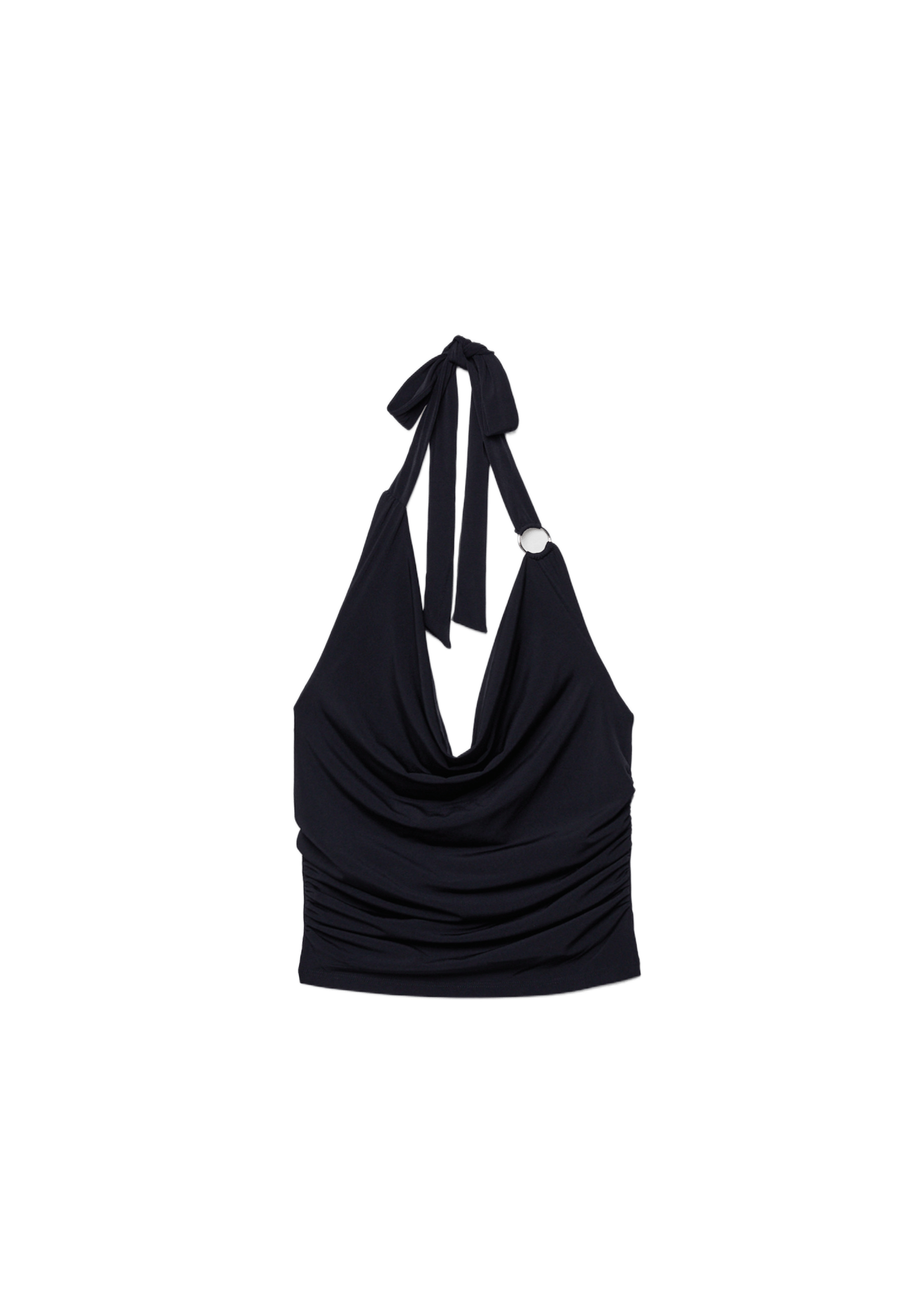 Draped Neckline Ring Top — Black