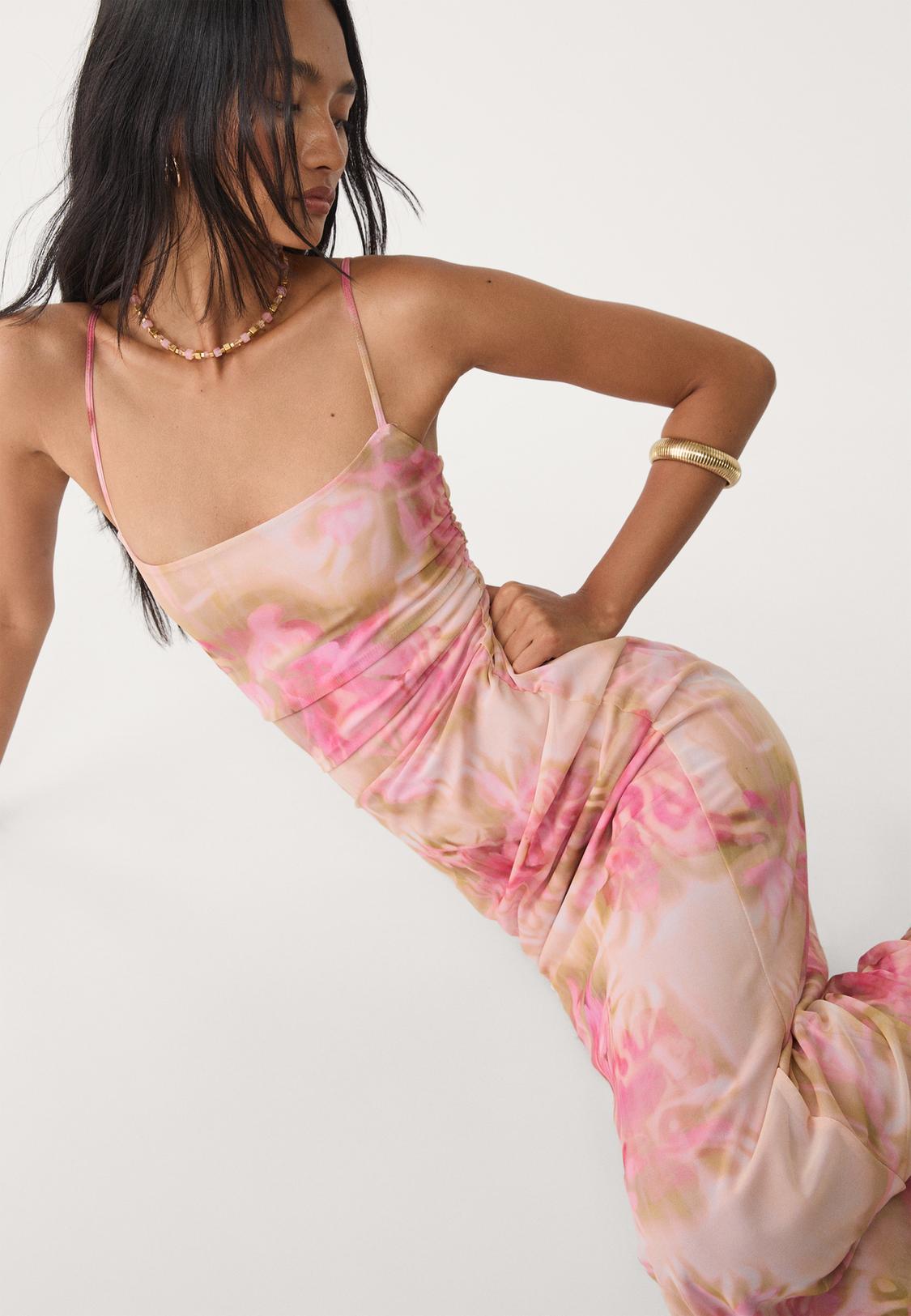 stradivarius pink dress Stradivarius satin and lace midi dress in pastel pink