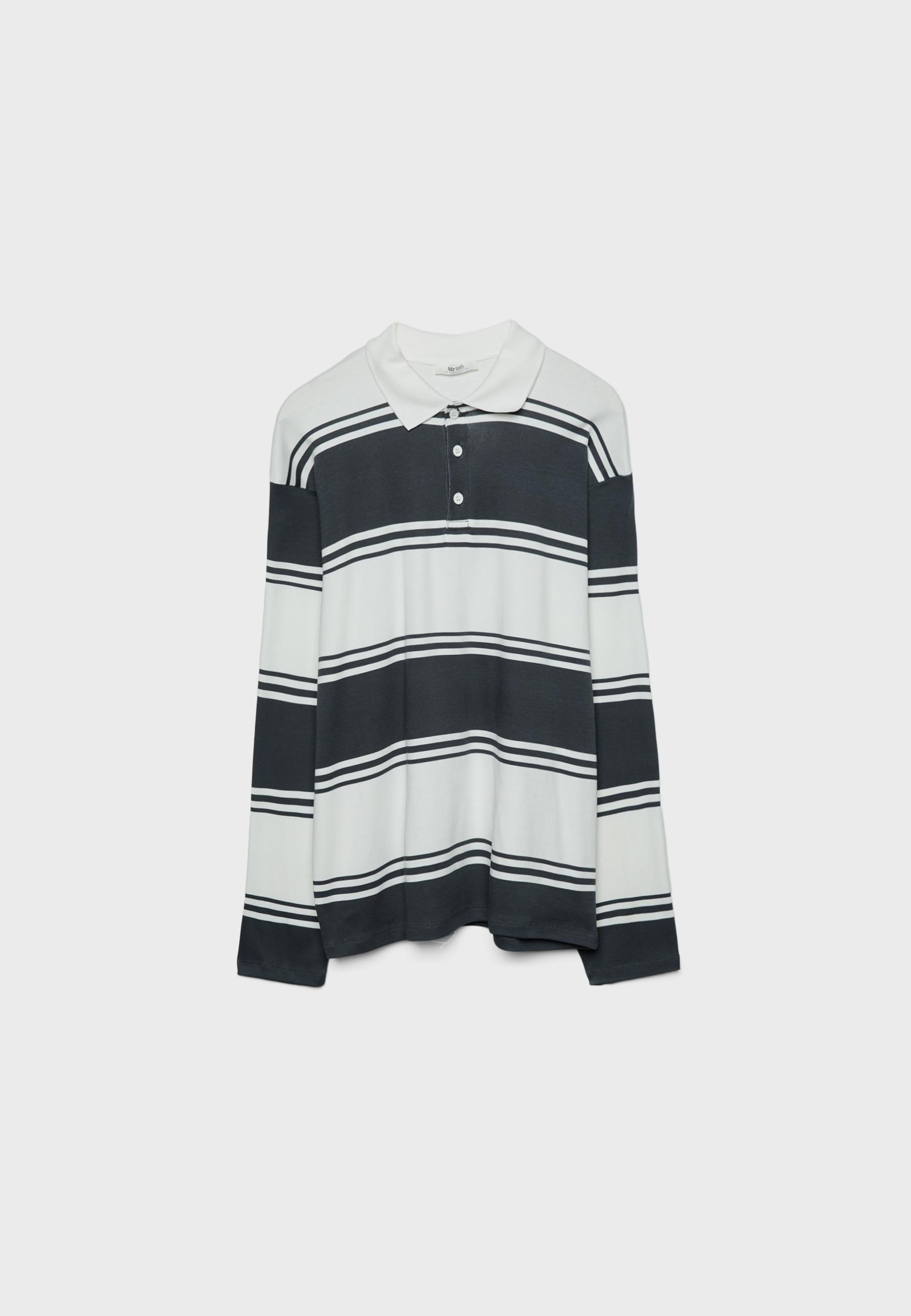 Oversize Striped Polo Shirt — Dark grey