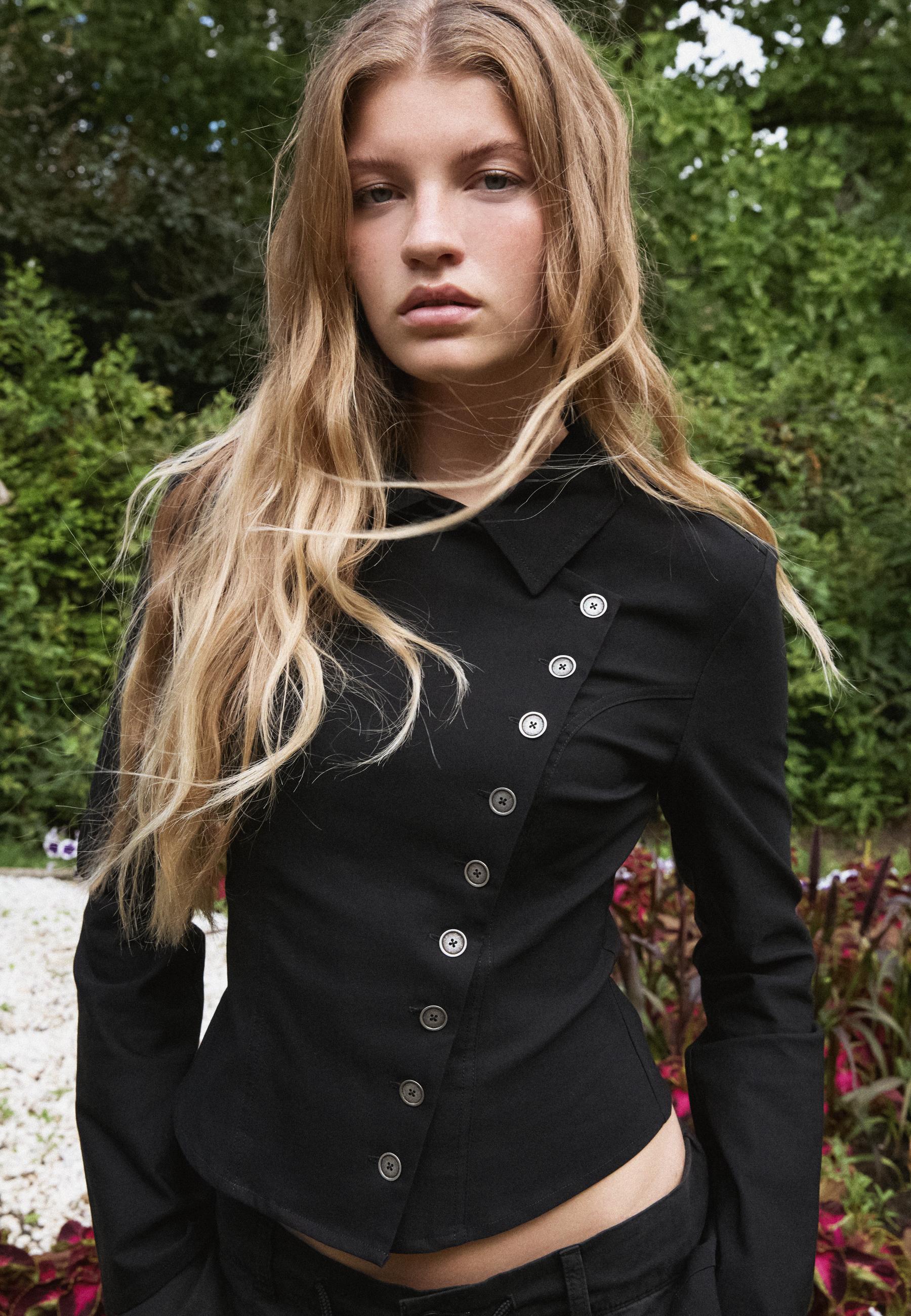 Button-up crossover shirt — Black