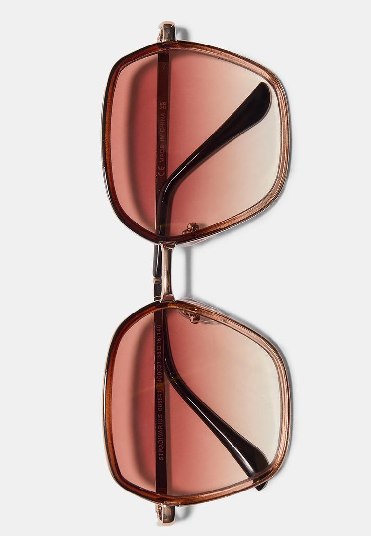 Stradivarius Μεγάλα Τετράγωνα Μεταλλικά Γυαλιά Καφέ Os φωτογραφία