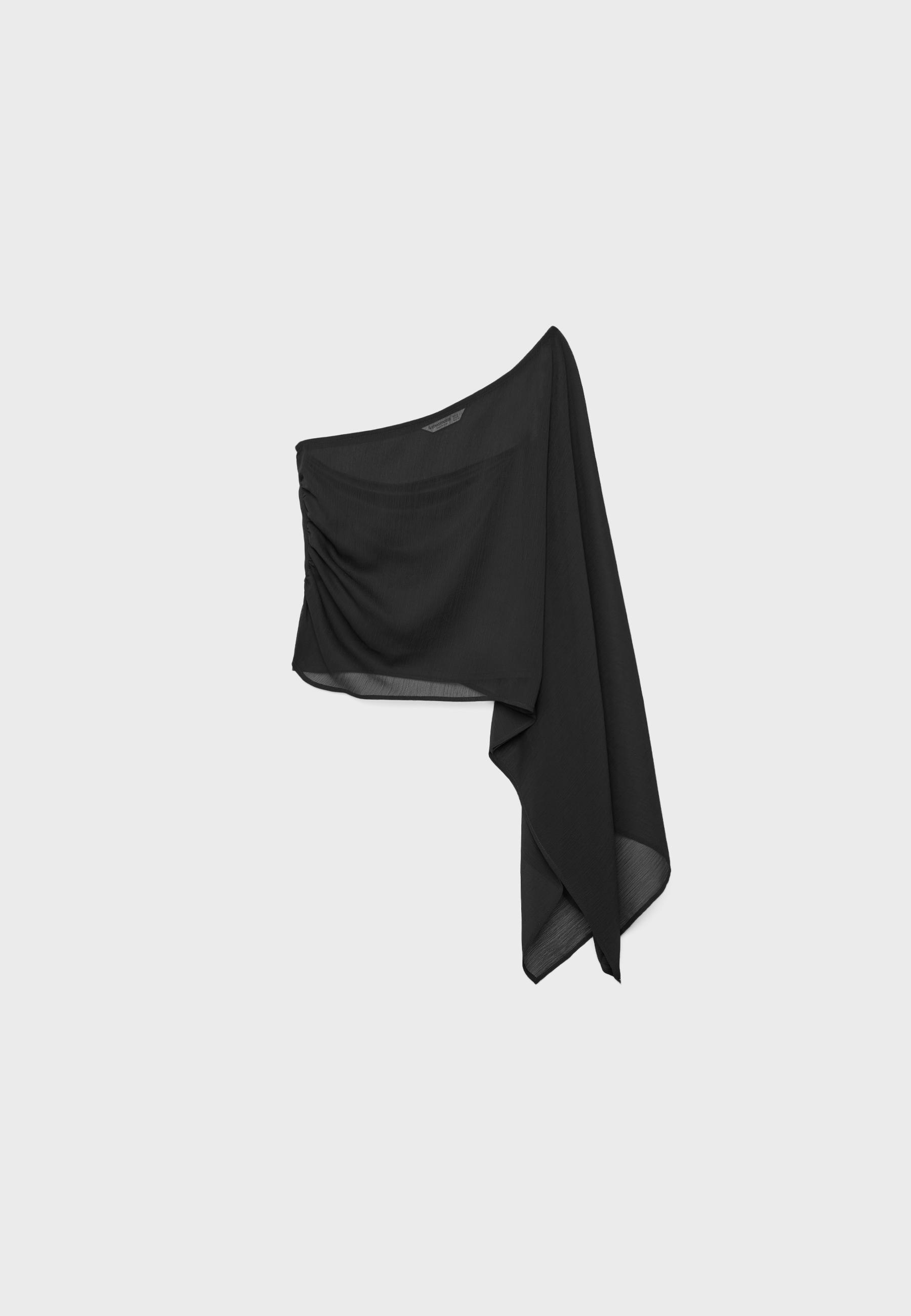 Asymmetric draped top — Black