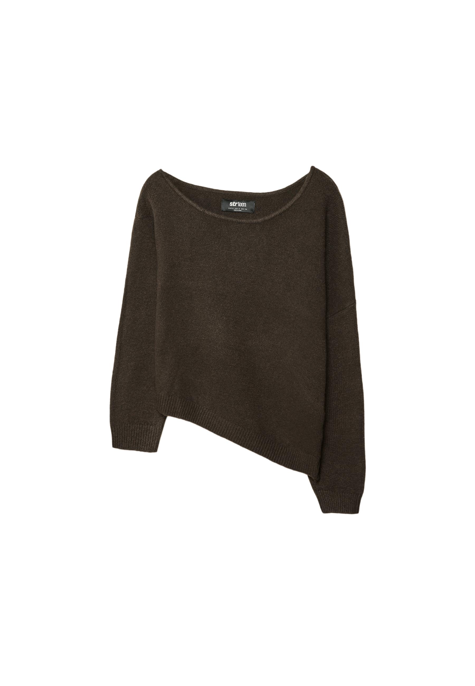 Asymmetric knit sweater — Brown