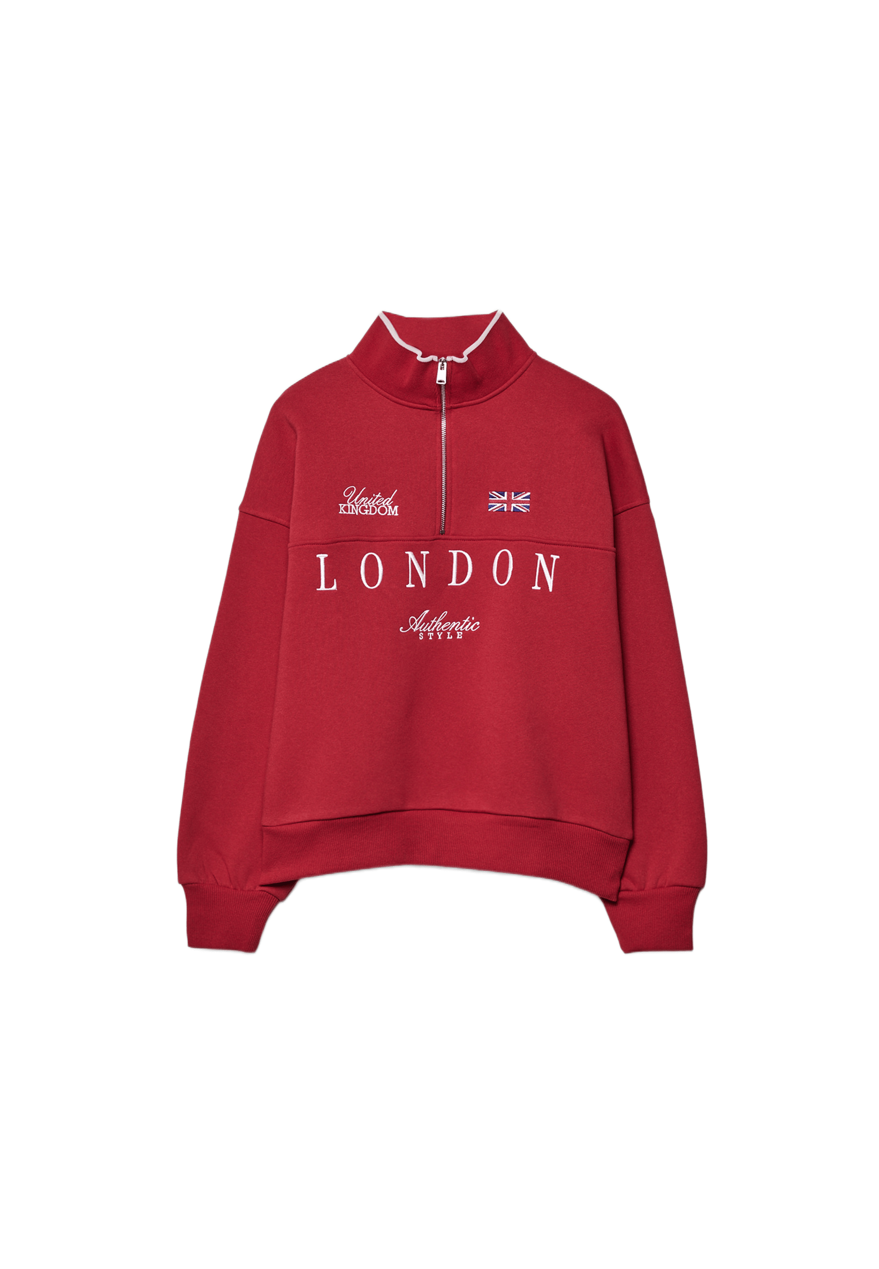 Embroidered Zip-Up Sweatshirt — Red