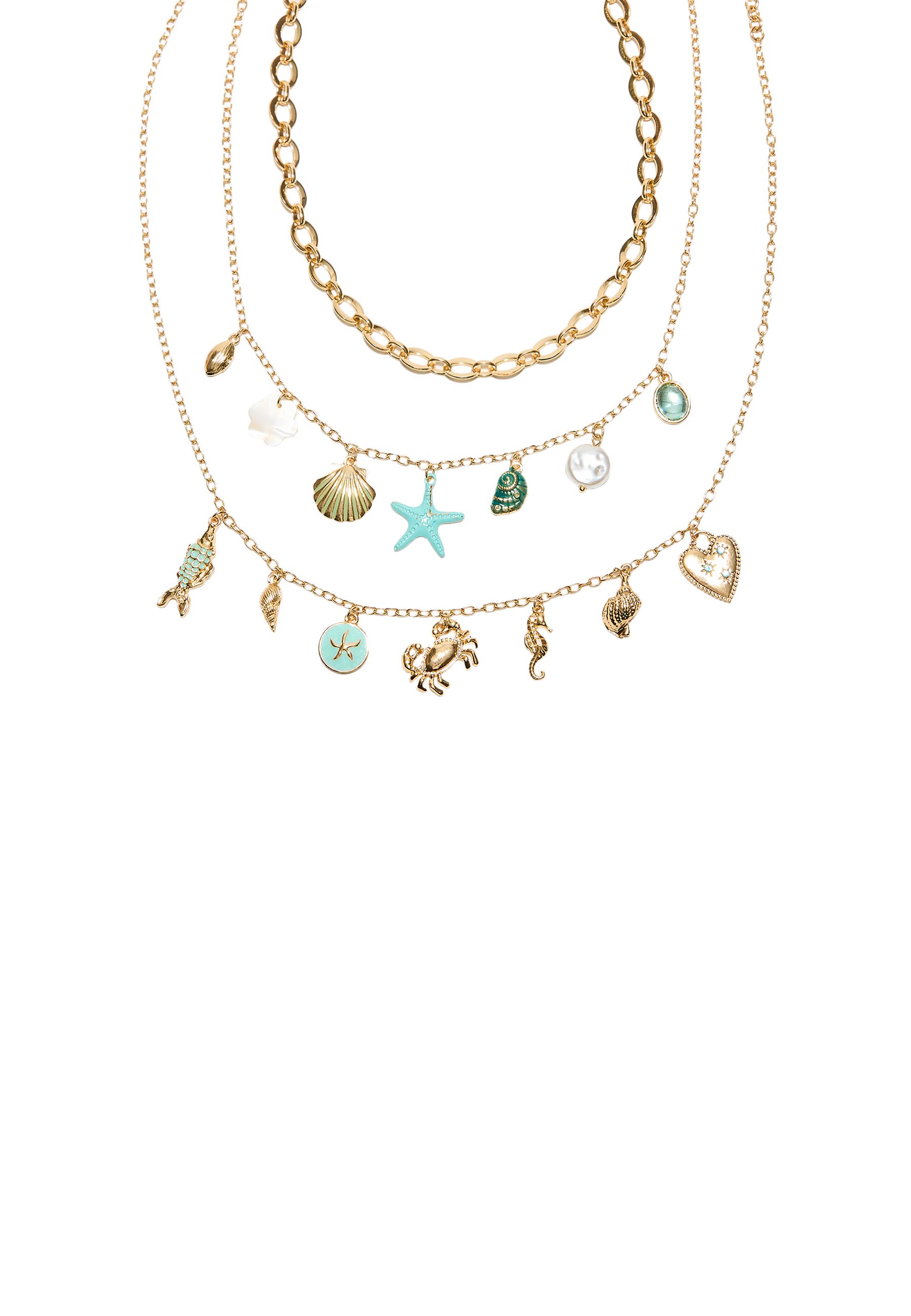 Set of 3 multi-charm sea necklaces — Gold