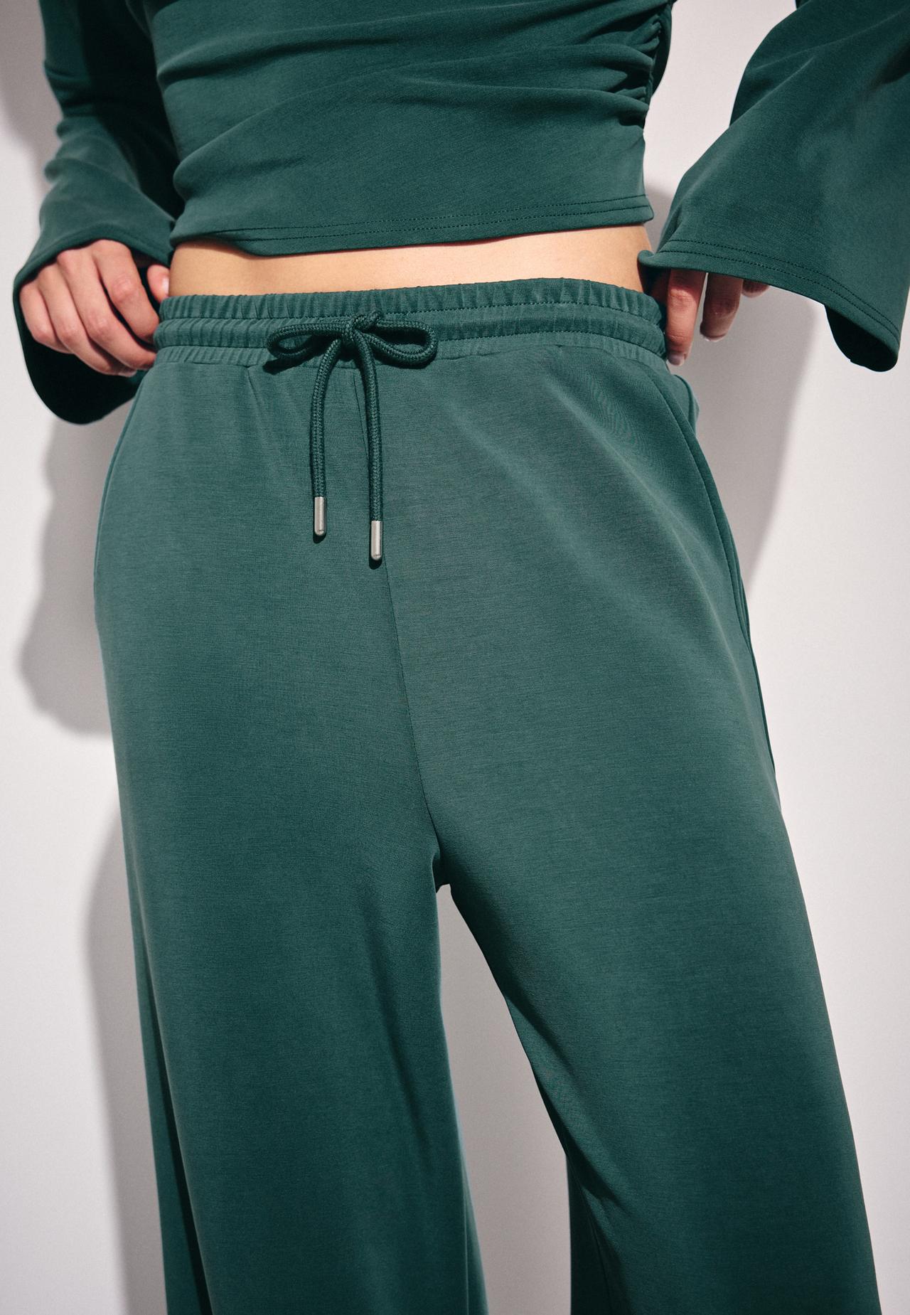 Soft-touch palazzo jogger trousers — Khaki