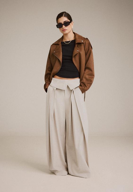wideleg turnup waistband trousers l04615152