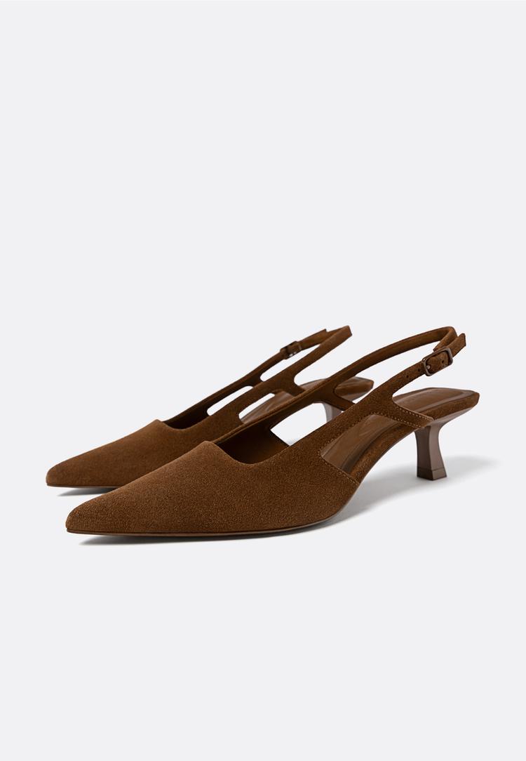 split leather kitten heel court shoes