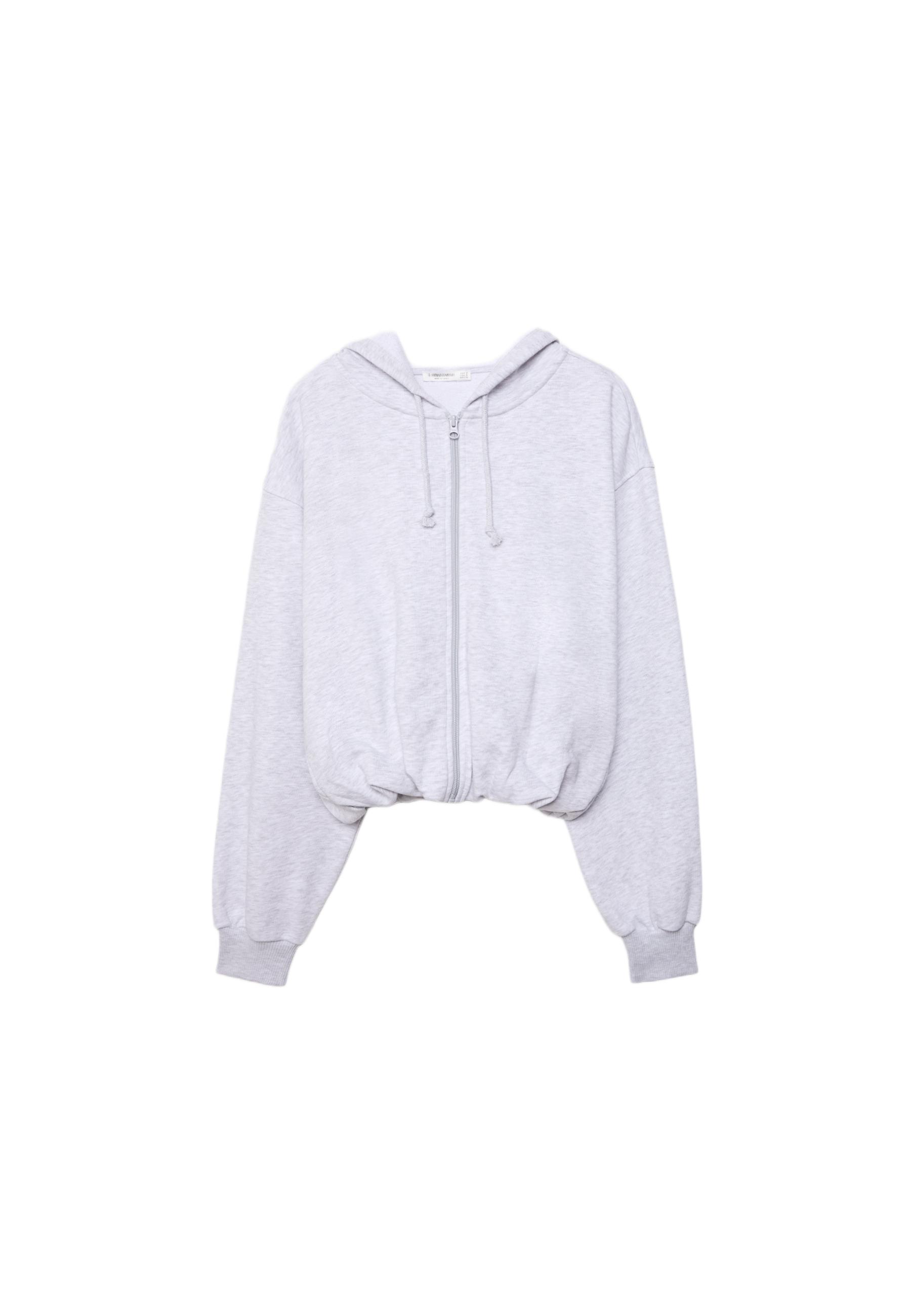 Printed Hooded Bomber Sweatshirt — Grey melange