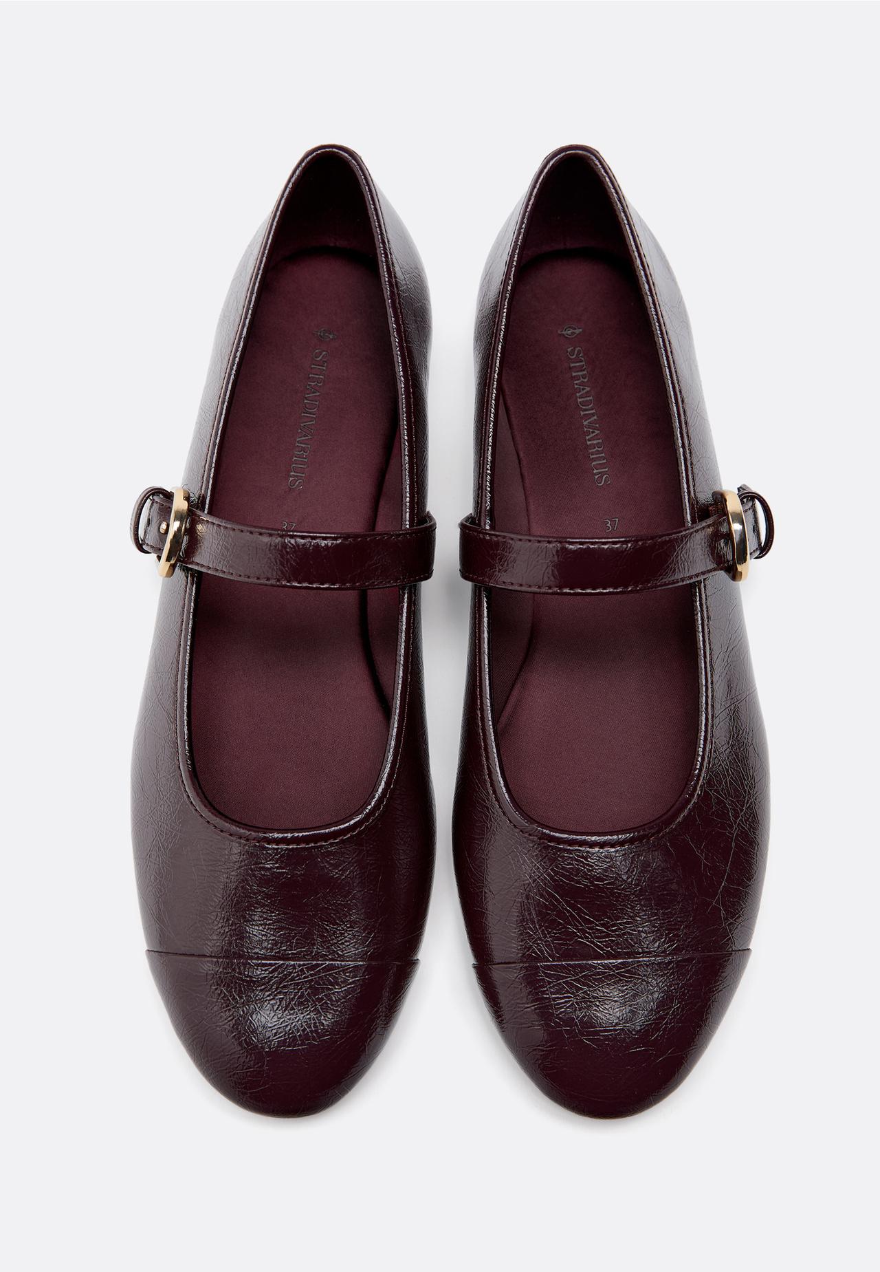 Leather effect toecap ballerina pumps — BURGUNDY