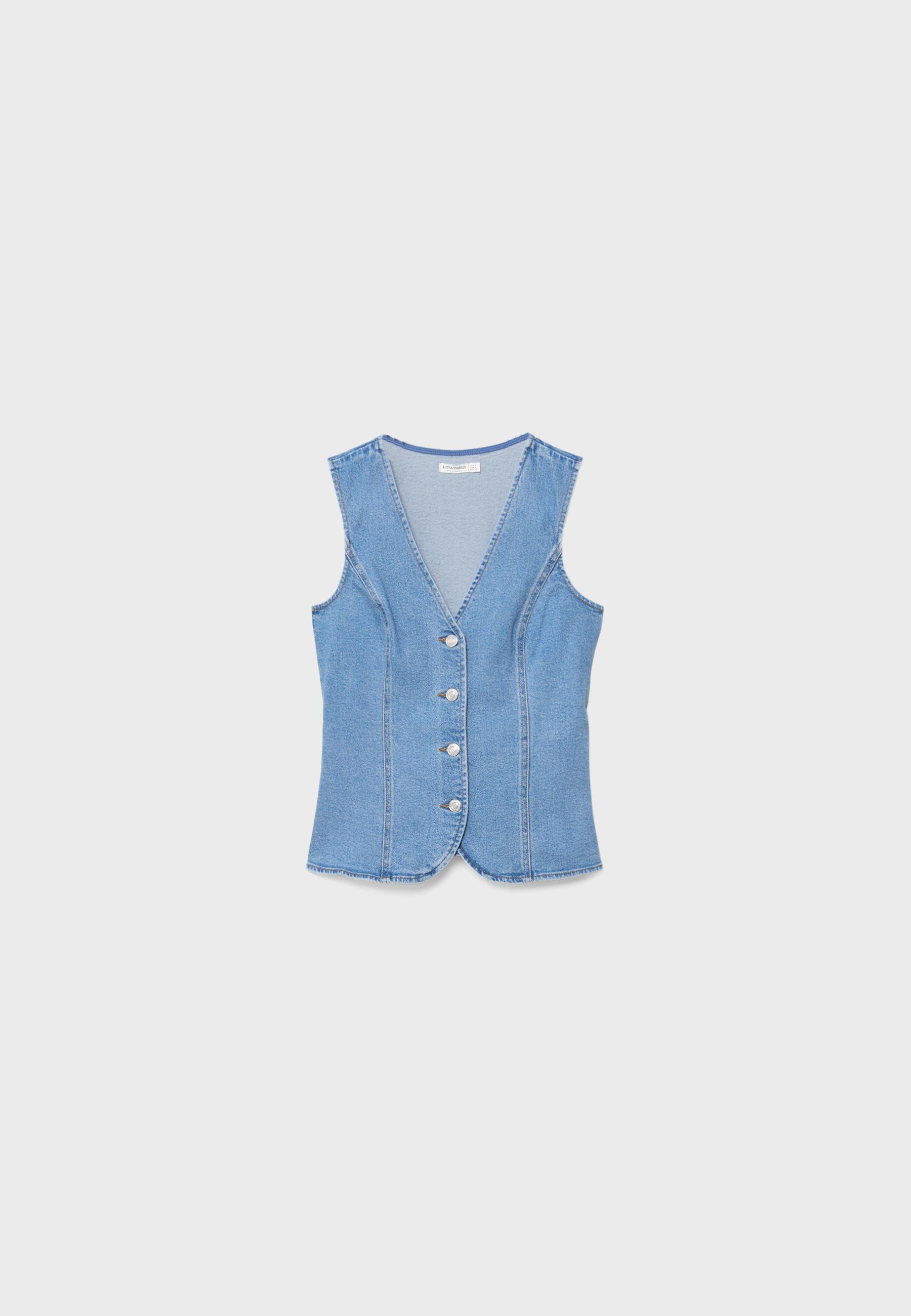 Fitted denim top — MEDIUM LIGHT BLUE DENIM