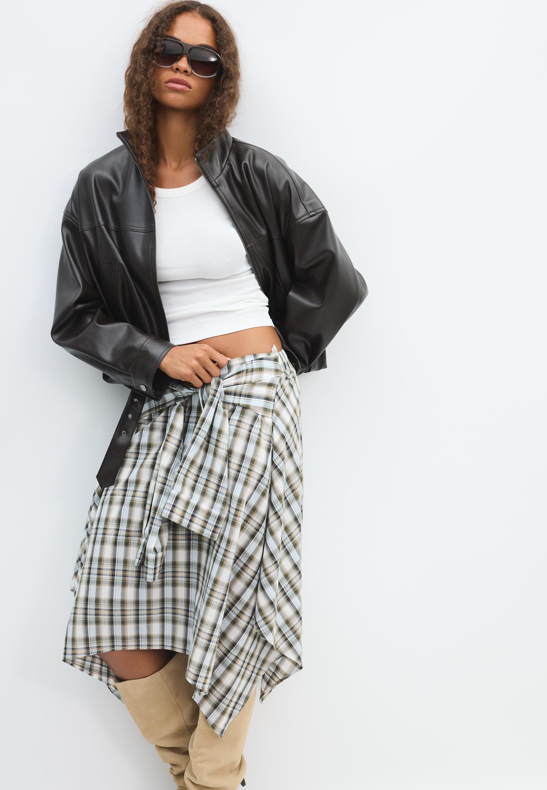 Leather effect belted bomber jacket — Brown