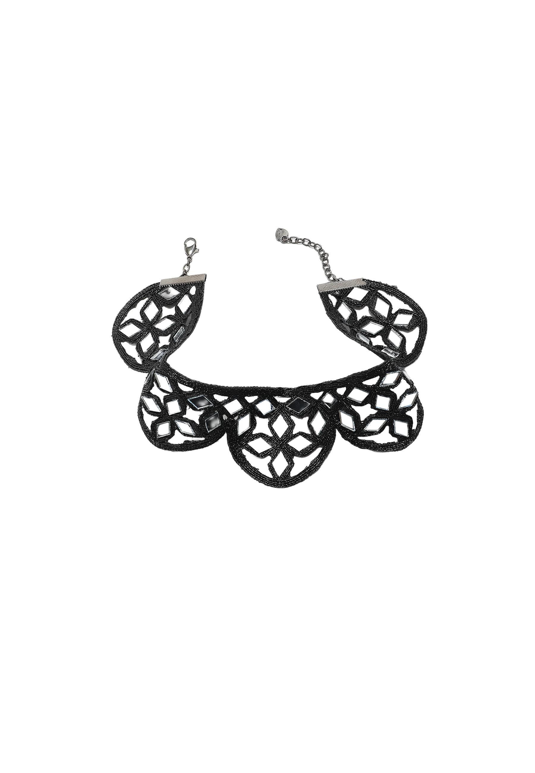 Scalloped mirror choker necklace — Black