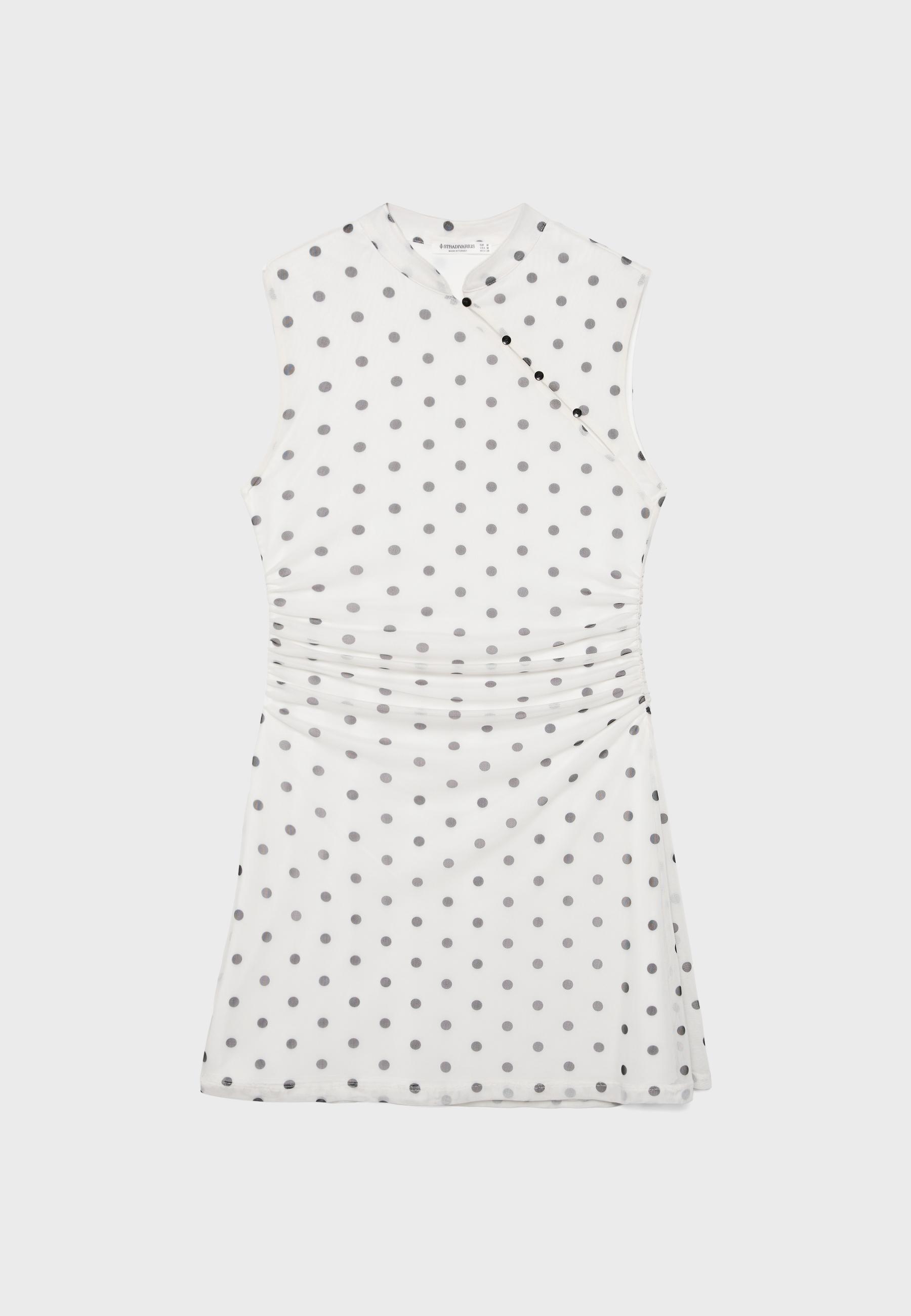 Polka dot short qipao dress — Ecru
