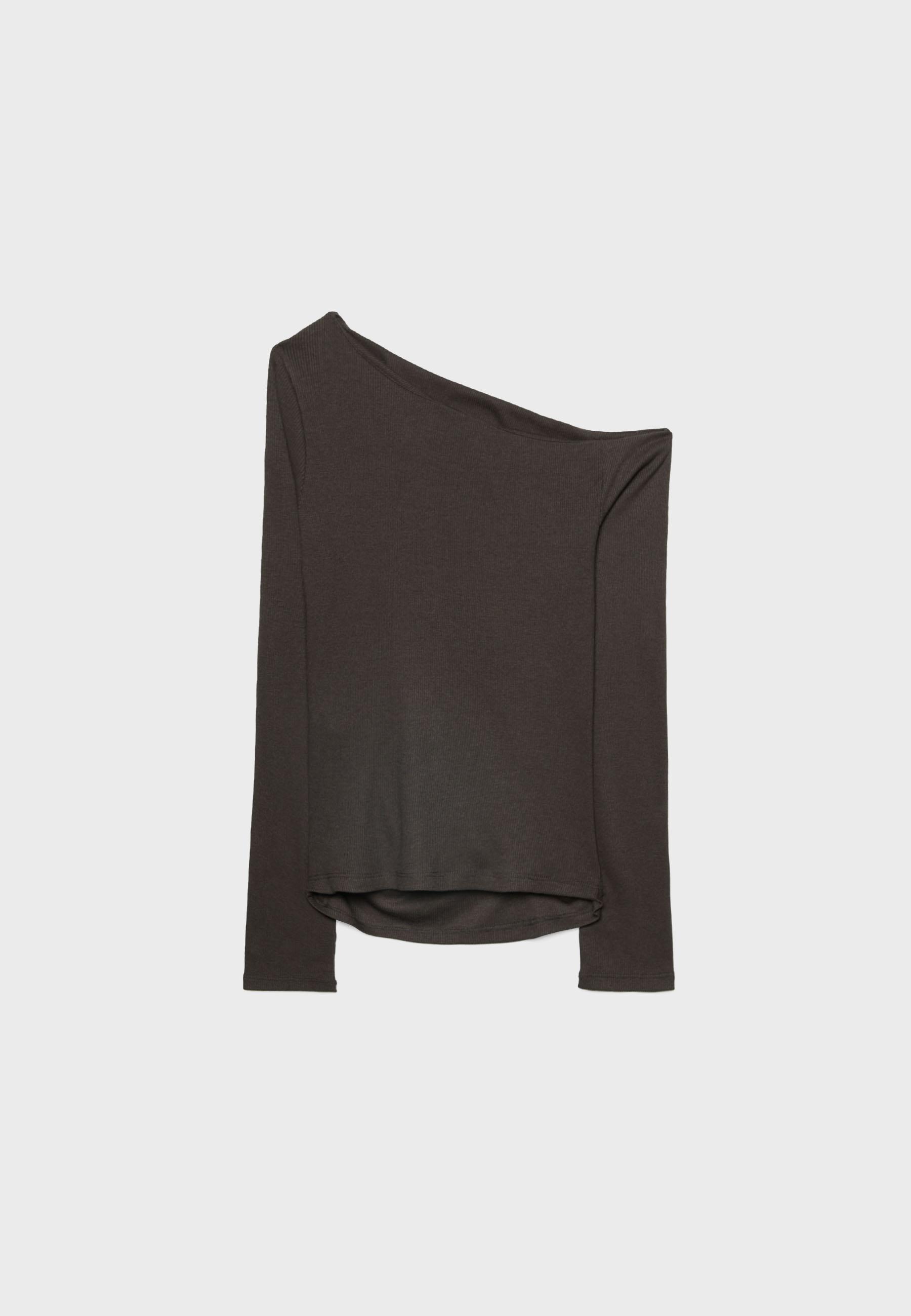 Asymmetric T-shirt with gathered detail — Brown