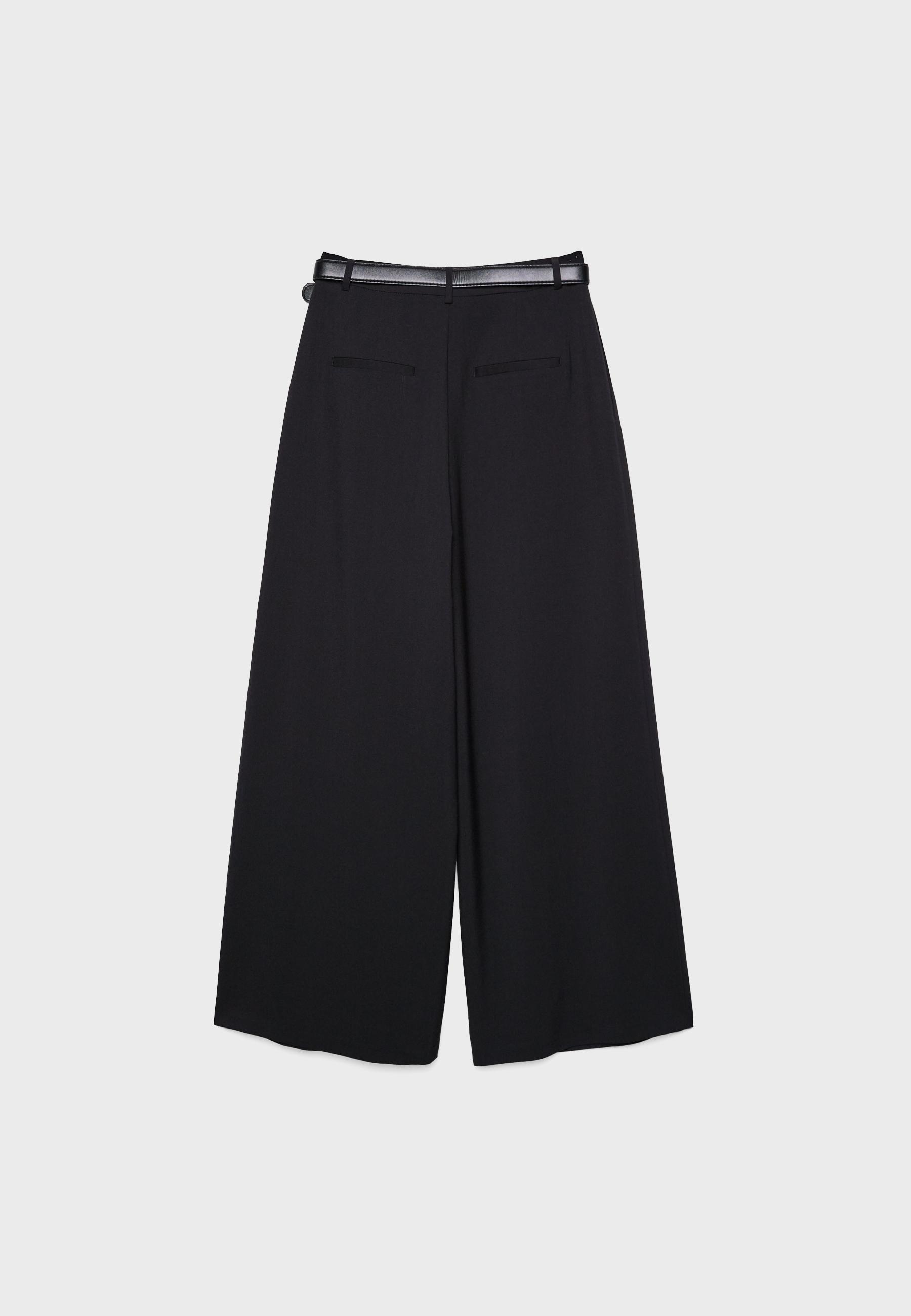 Stradivarius Pensli ve kemerli geniş paça pantolon görsel 5