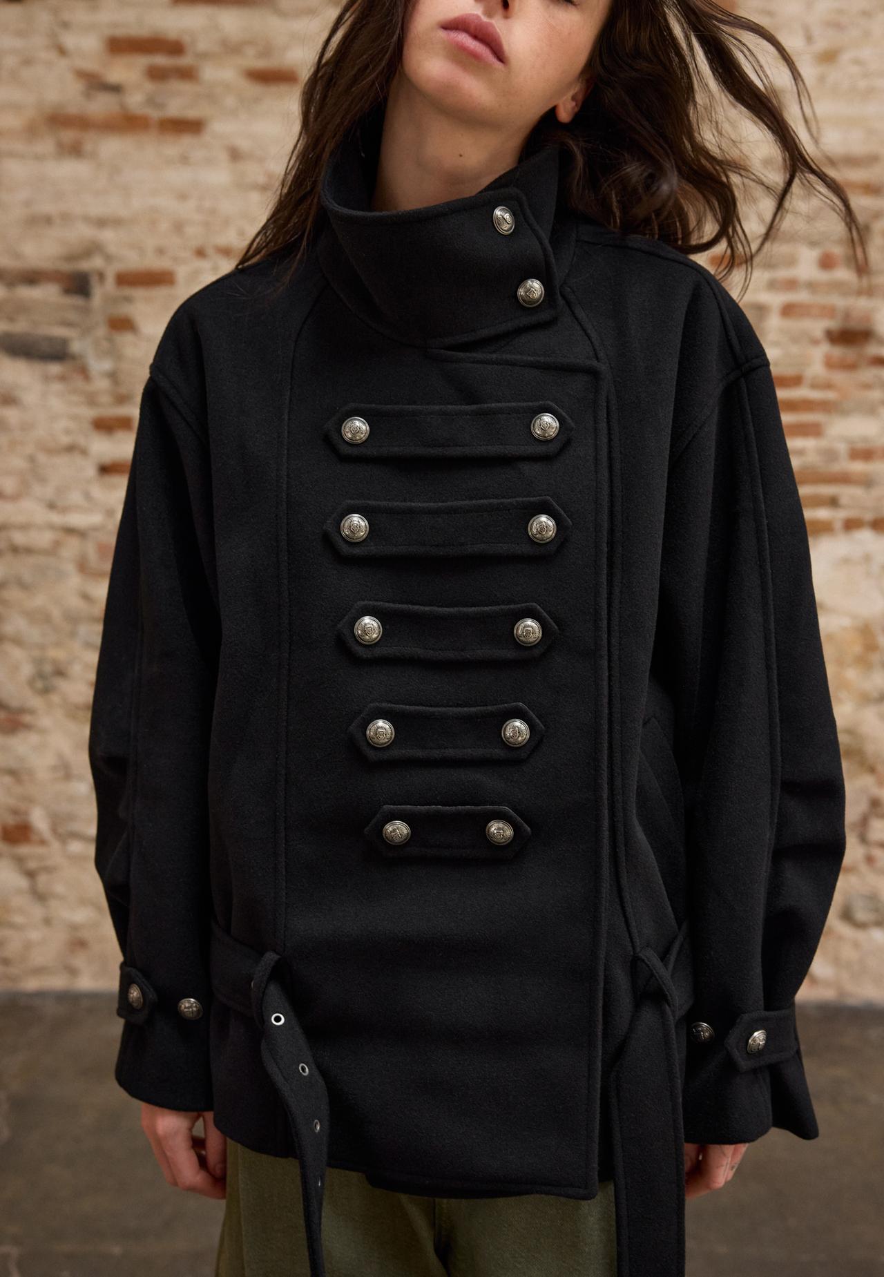 High neck buttoned jacket — Black