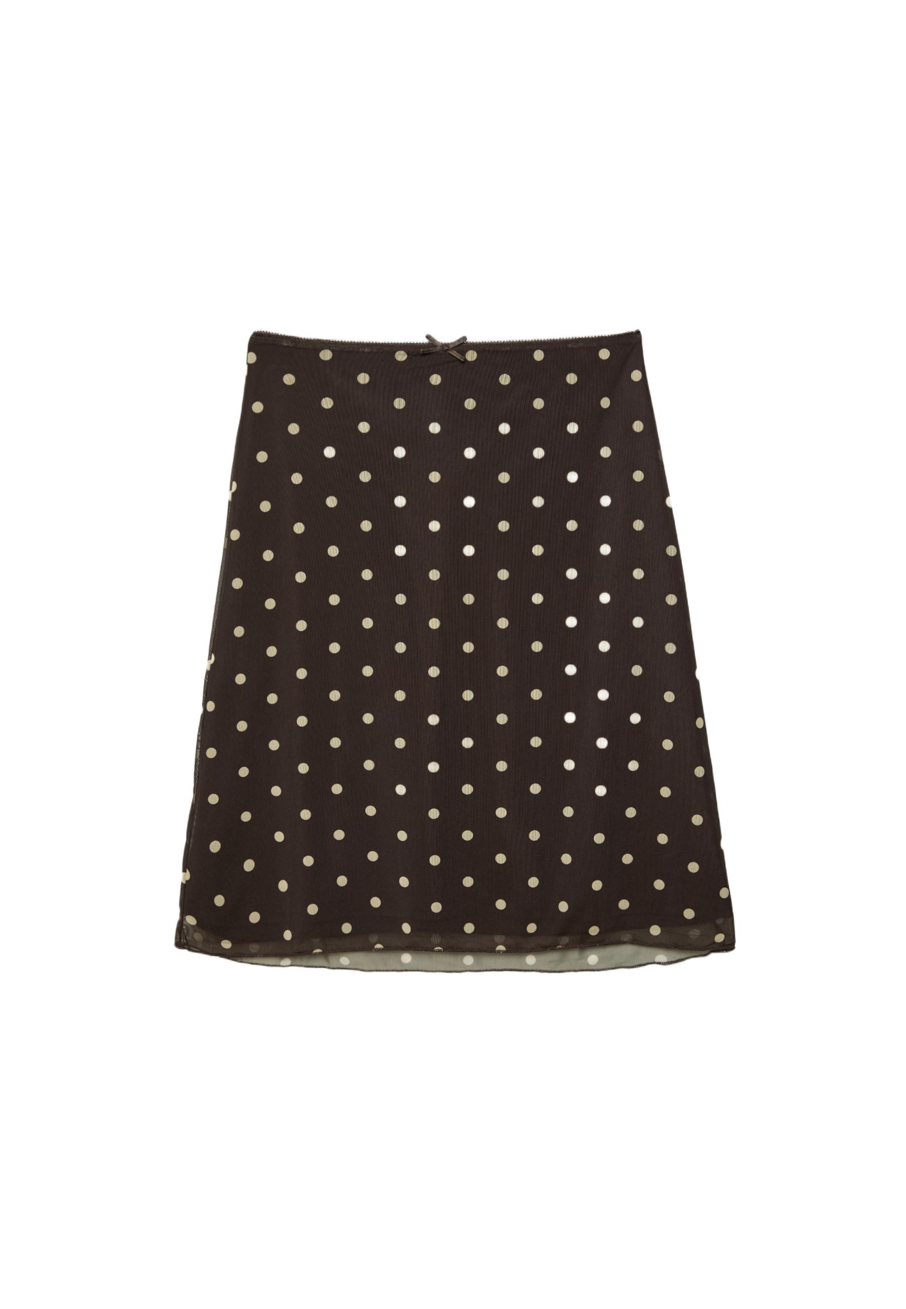 Polka dot tulle midi skirt — Brown
