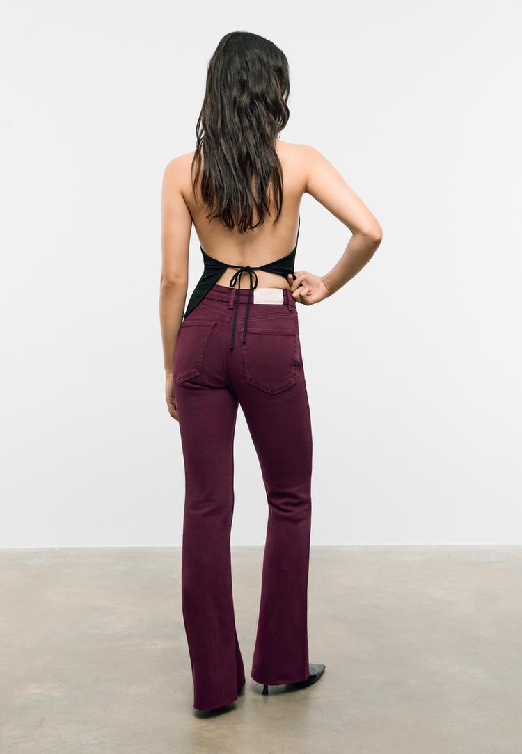 d74 flare stretch slit trousers