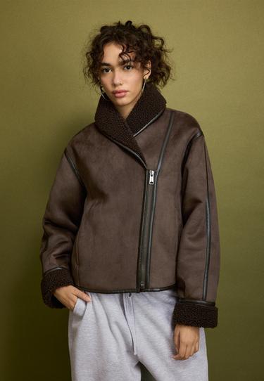 Faux suede shawl neck reversible jacket — 0-457 3