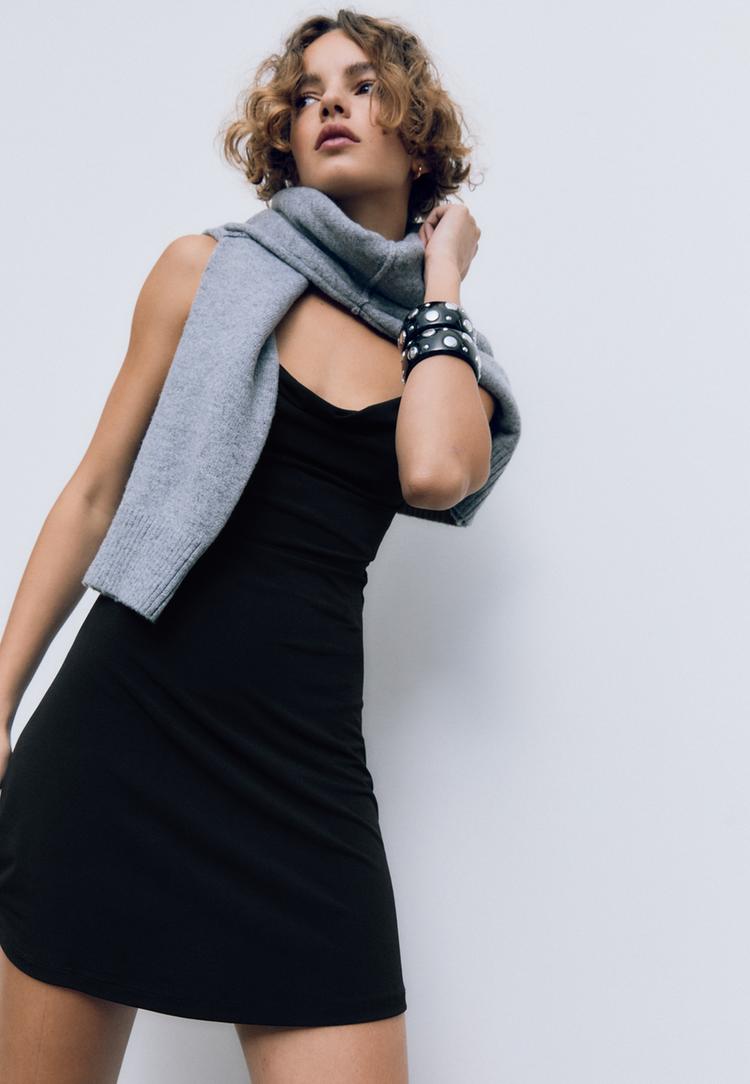 short dress with flowing neckline