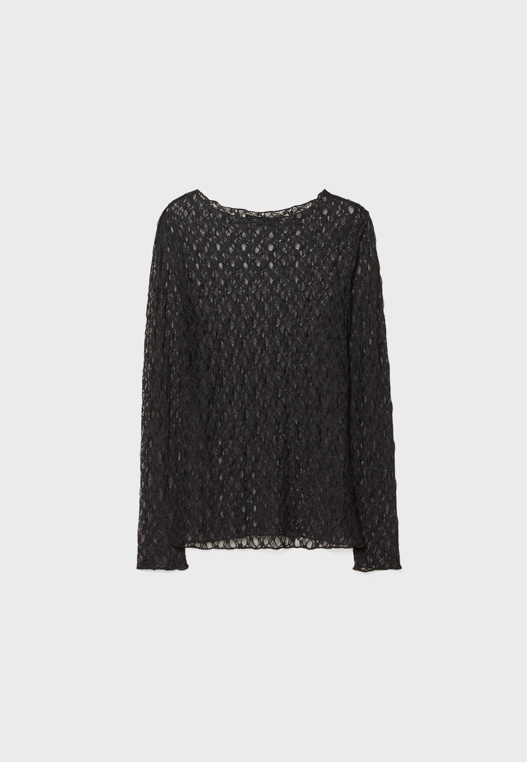 Long sleeve lace T-shirt — Black