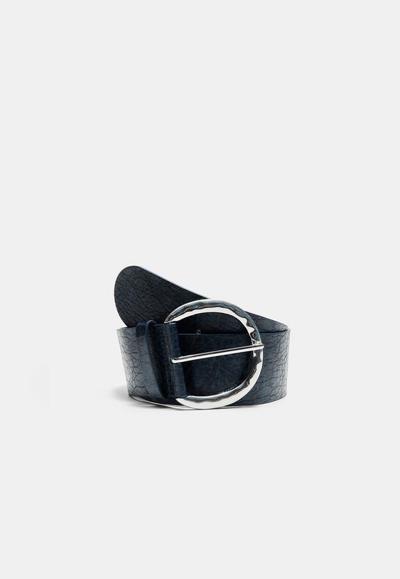 Stradivarius Wide Belt With Round Buckle Electric Blue 26