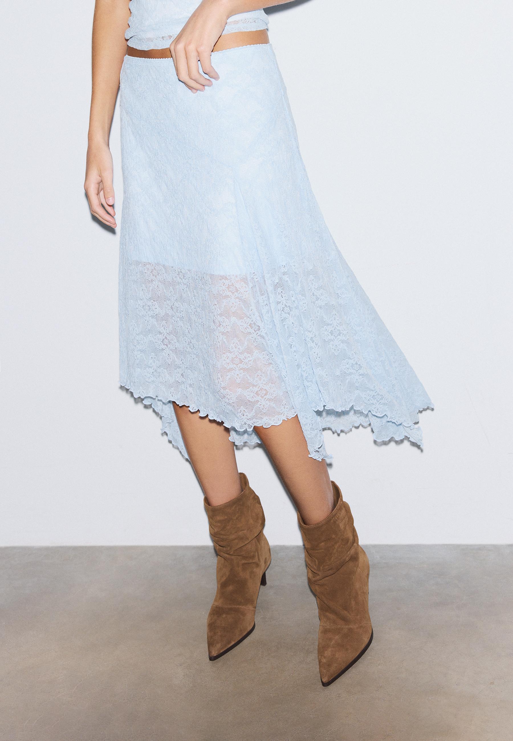 Lace midi skirt — Sky blue