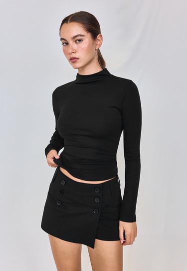 Basic funnel neck T-shirt — Black 3