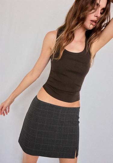 Cotton ribbed racerback T-shirt — Brown 2
