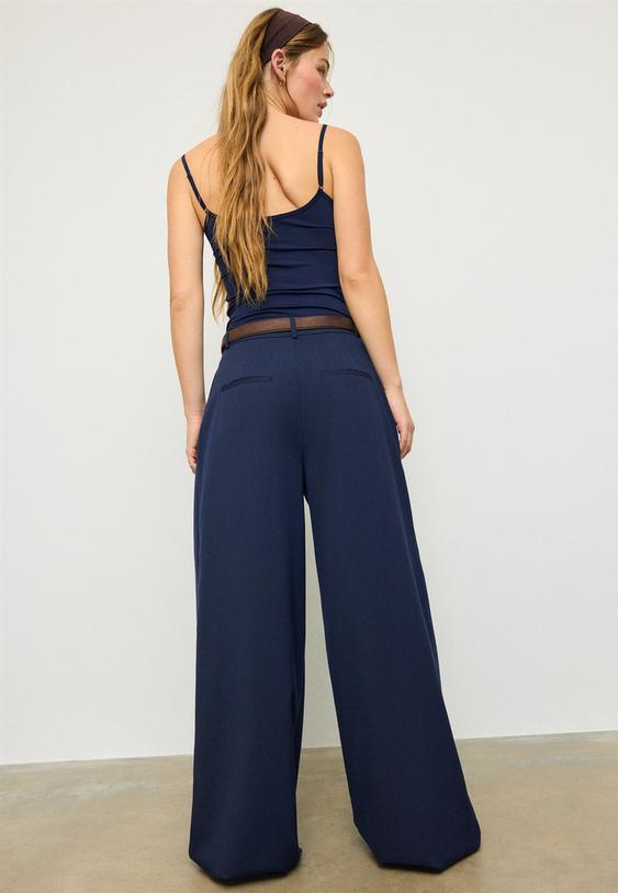 maxi pensli kemerli pantolon