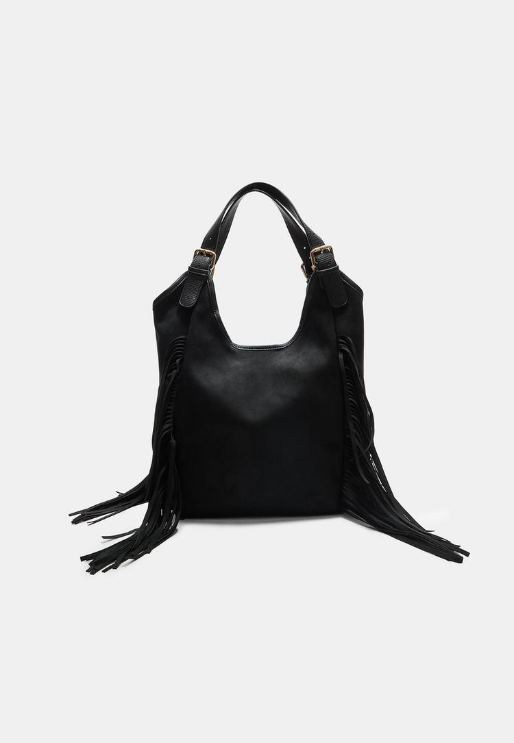 faux suede bag with maxi fringe