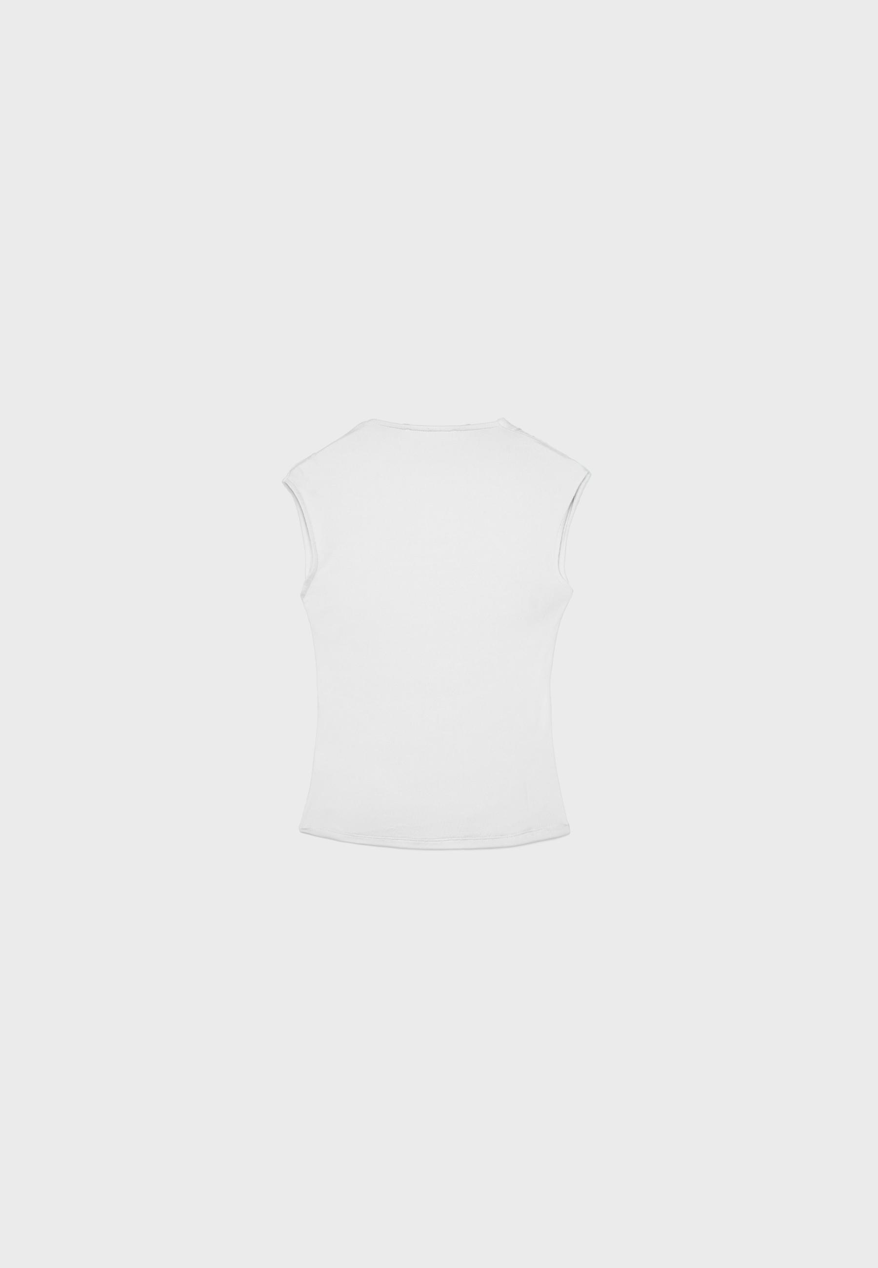 Polyamide Ruched Square Neck T-Shirt — Ecru